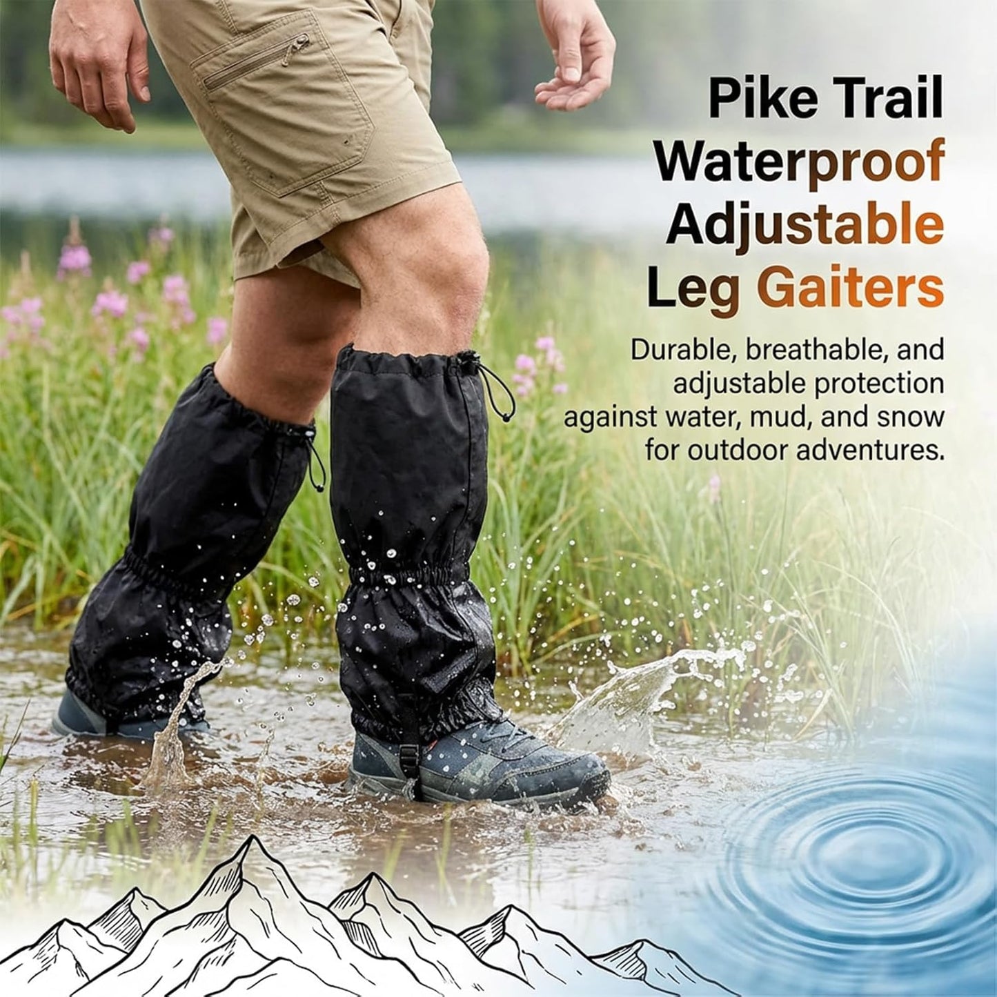 1Pair Adjustable Leg Gaiters - Lightweight Waterproof Leg Guards for Men & Women - Anti-Mosquito Bites Gators for Hiking Boots - Hiking Essentials for Hunting, Trekking & Fishing