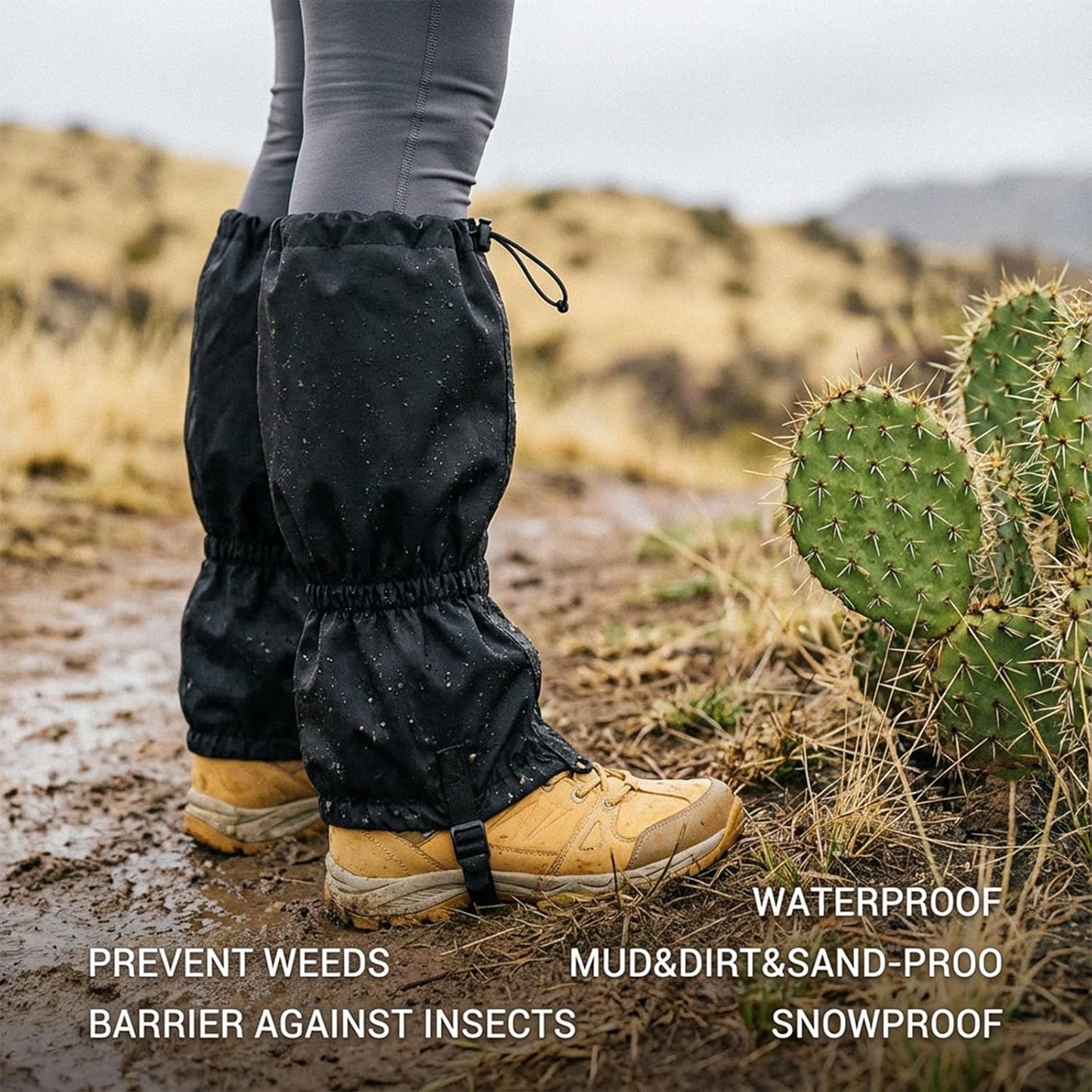 1Pair Adjustable Leg Gaiters - Lightweight Waterproof Leg Guards for Men & Women - Anti-Mosquito Bites Gators for Hiking Boots - Hiking Essentials for Hunting, Trekking & Fishing
