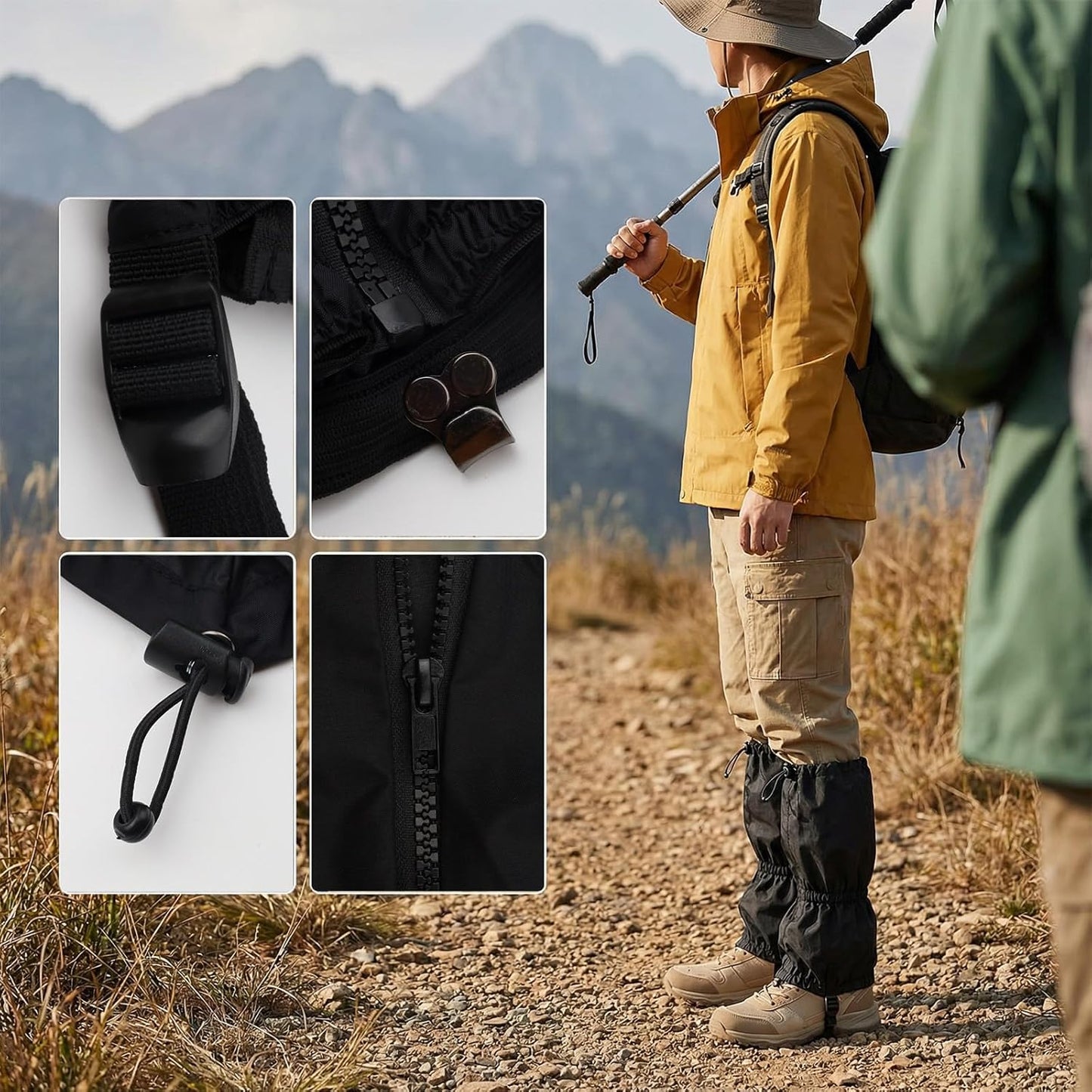 1Pair Adjustable Leg Gaiters - Lightweight Waterproof Leg Guards for Men & Women - Anti-Mosquito Bites Gators for Hiking Boots - Hiking Essentials for Hunting, Trekking & Fishing