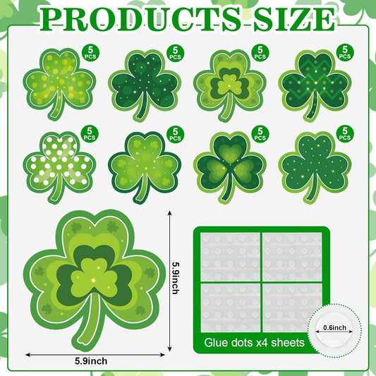 Shamrocks Clover Cutouts for Classroom Bulletin Board Decorations,Large St. Patrick's Day Shamrock Paper Cutouts for School Office Ireland Party Supplies (6 x 6 Inch,40 Pcs)