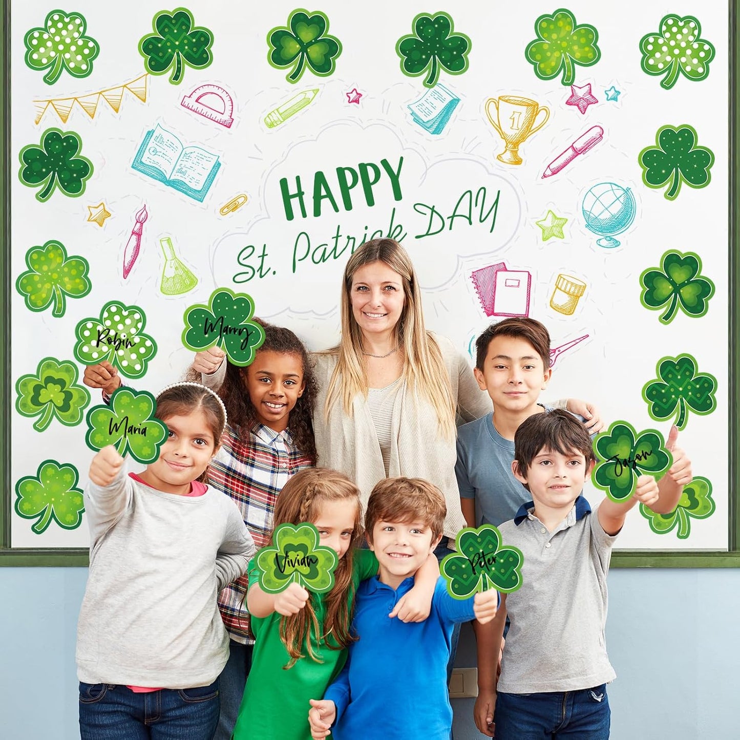 Shamrocks Clover Cutouts for Classroom Bulletin Board Decorations,Large St. Patrick's Day Shamrock Paper Cutouts for School Office Ireland Party Supplies (6 x 6 Inch,40 Pcs)