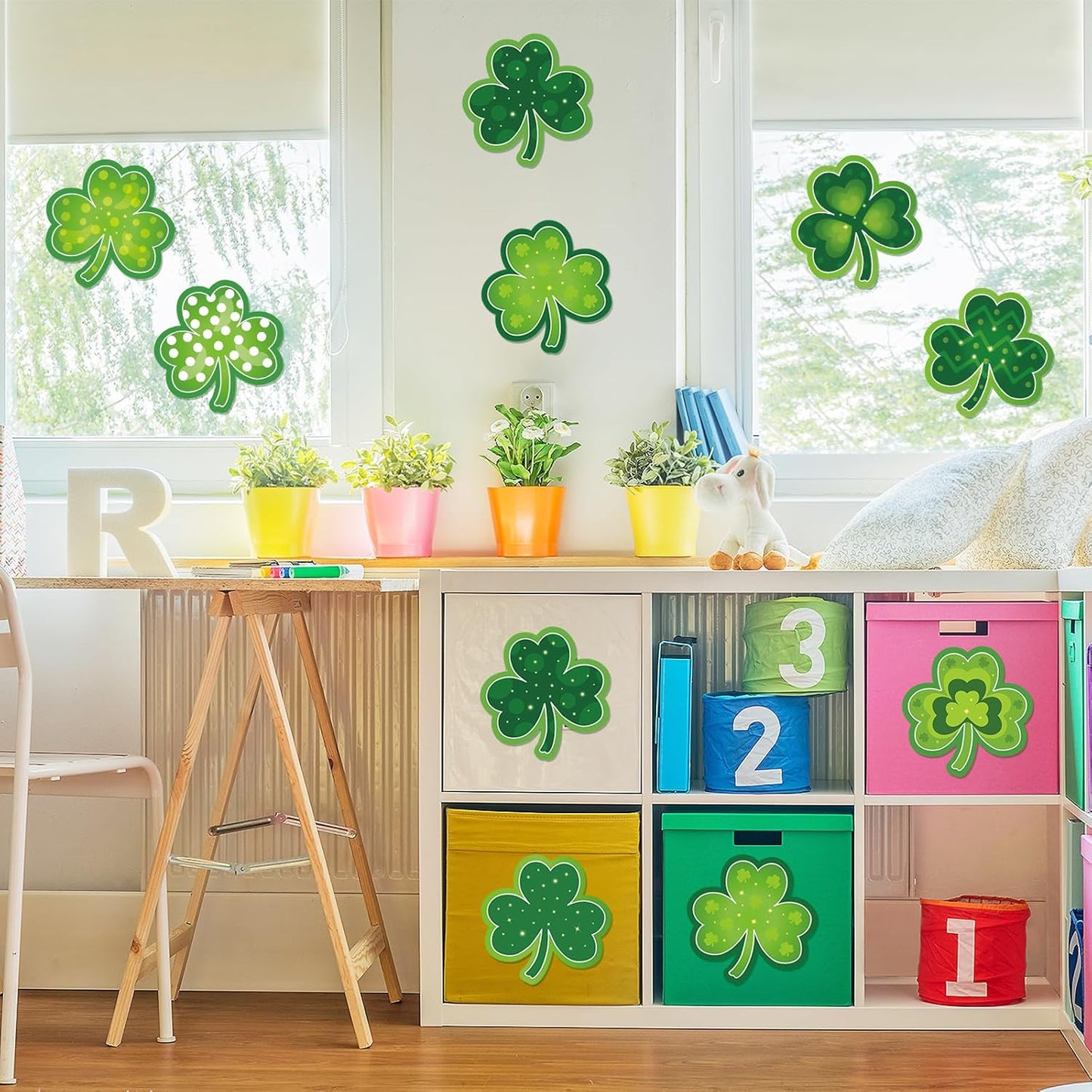 Shamrocks Clover Cutouts for Classroom Bulletin Board Decorations,Large St. Patrick's Day Shamrock Paper Cutouts for School Office Ireland Party Supplies (6 x 6 Inch,40 Pcs)