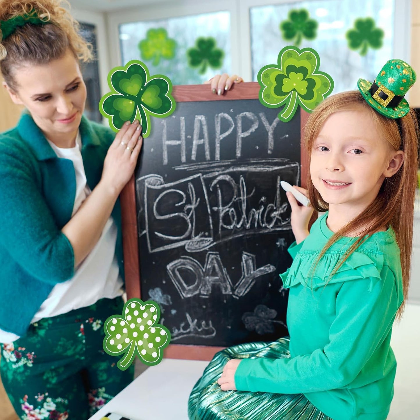 Shamrocks Clover Cutouts for Classroom Bulletin Board Decorations,Large St. Patrick's Day Shamrock Paper Cutouts for School Office Ireland Party Supplies (6 x 6 Inch,40 Pcs)