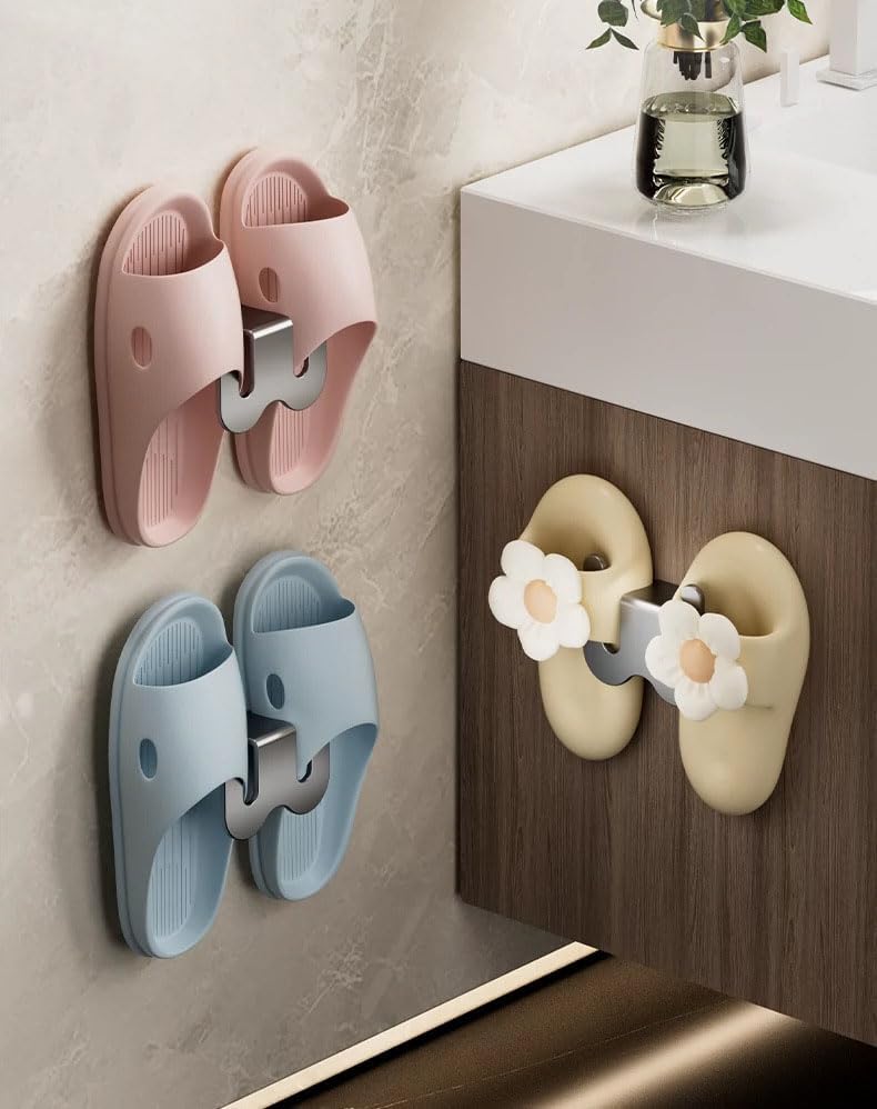 Wall-Mounted Aluminium Slipper Holder - Self-Adhesive Space-Saving Organizer - 2 Pack