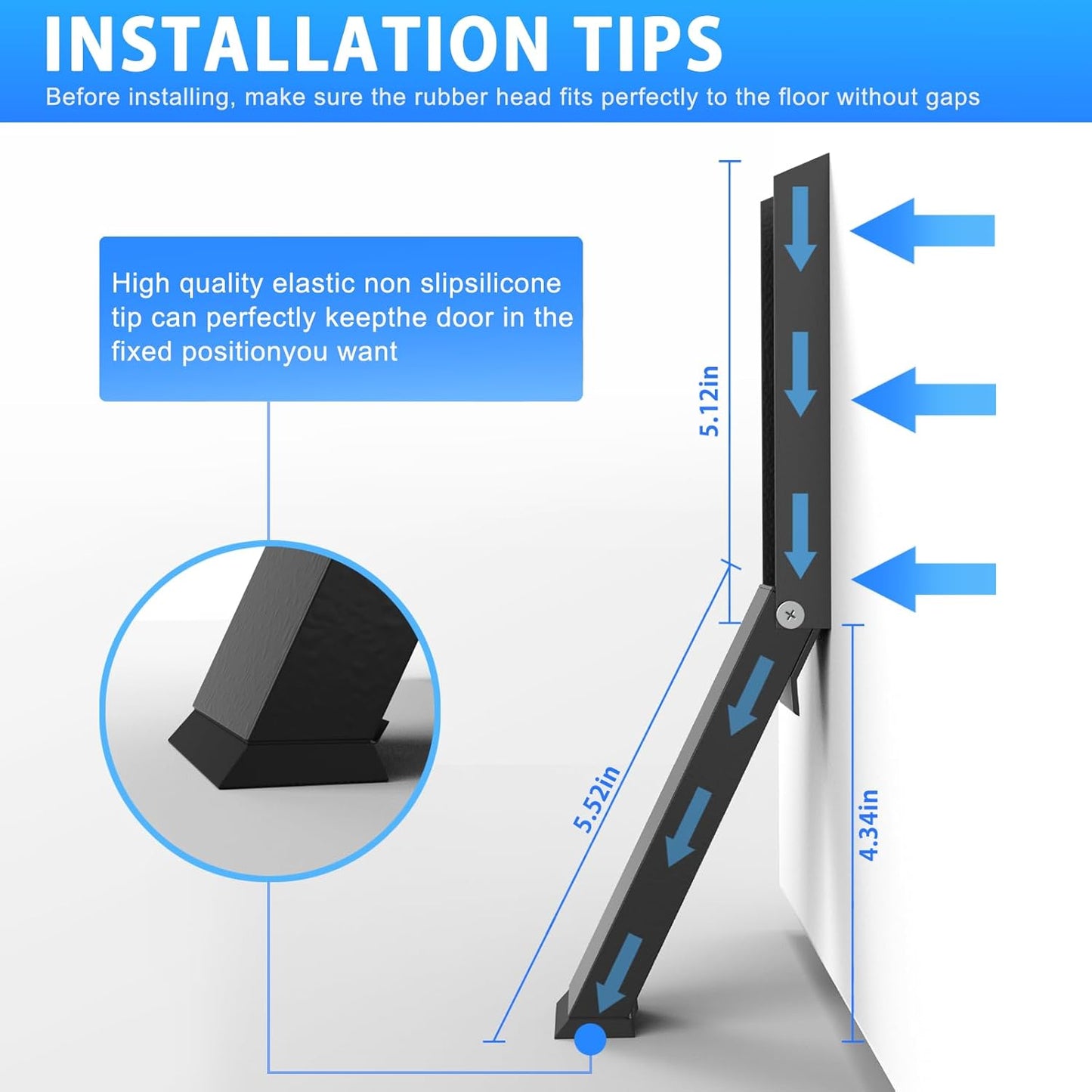 Black Folding Metal Door Stop Foot Operated No Drilling Installation