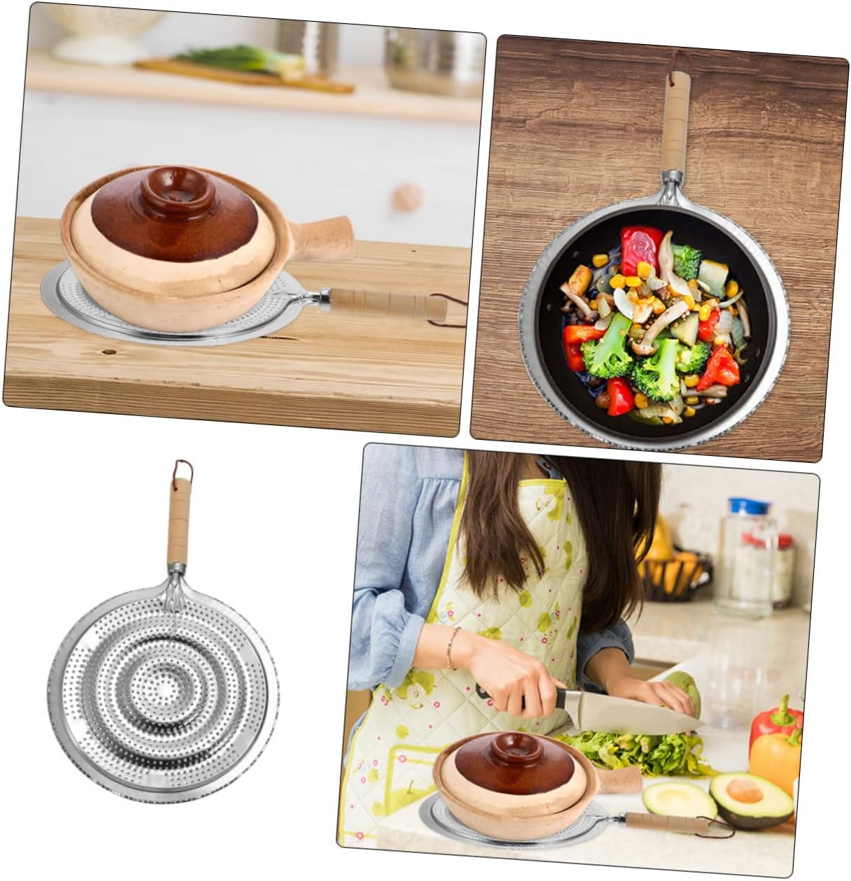 2 Pack Heat Resistant Pan Trivets Stainless Steel Table Mats with Wooden Handles and Hanging Ropes