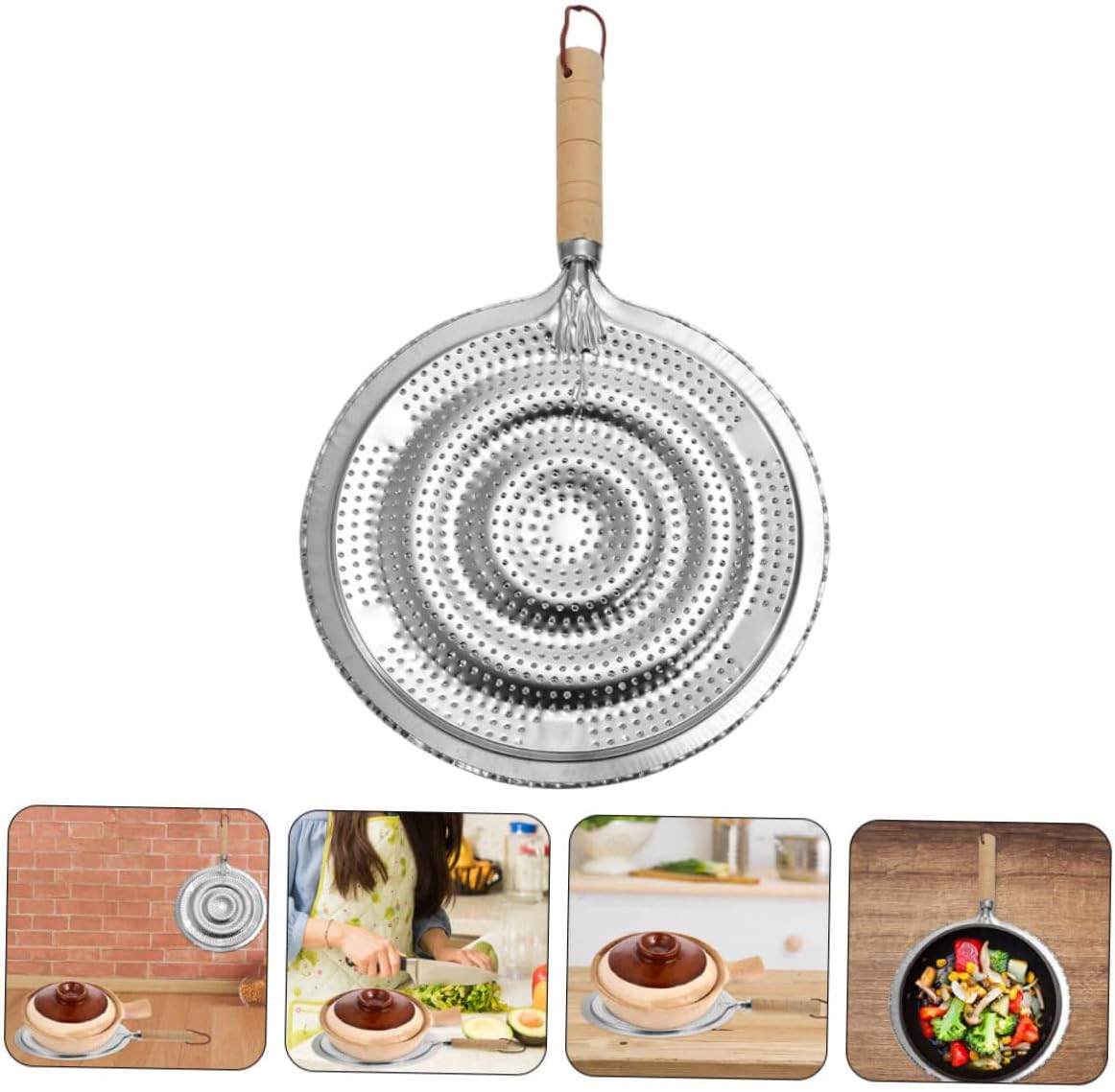 2 Pack Heat Resistant Pan Trivets Stainless Steel Table Mats with Wooden Handles and Hanging Ropes