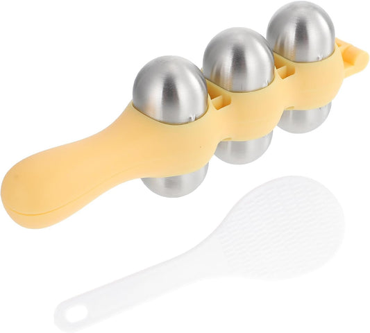 Stainless Steel Rice Ball Maker Set Triangle Sushi Mold with Rice Paddle Non-Stick Riceball Shaker Tool Yellow