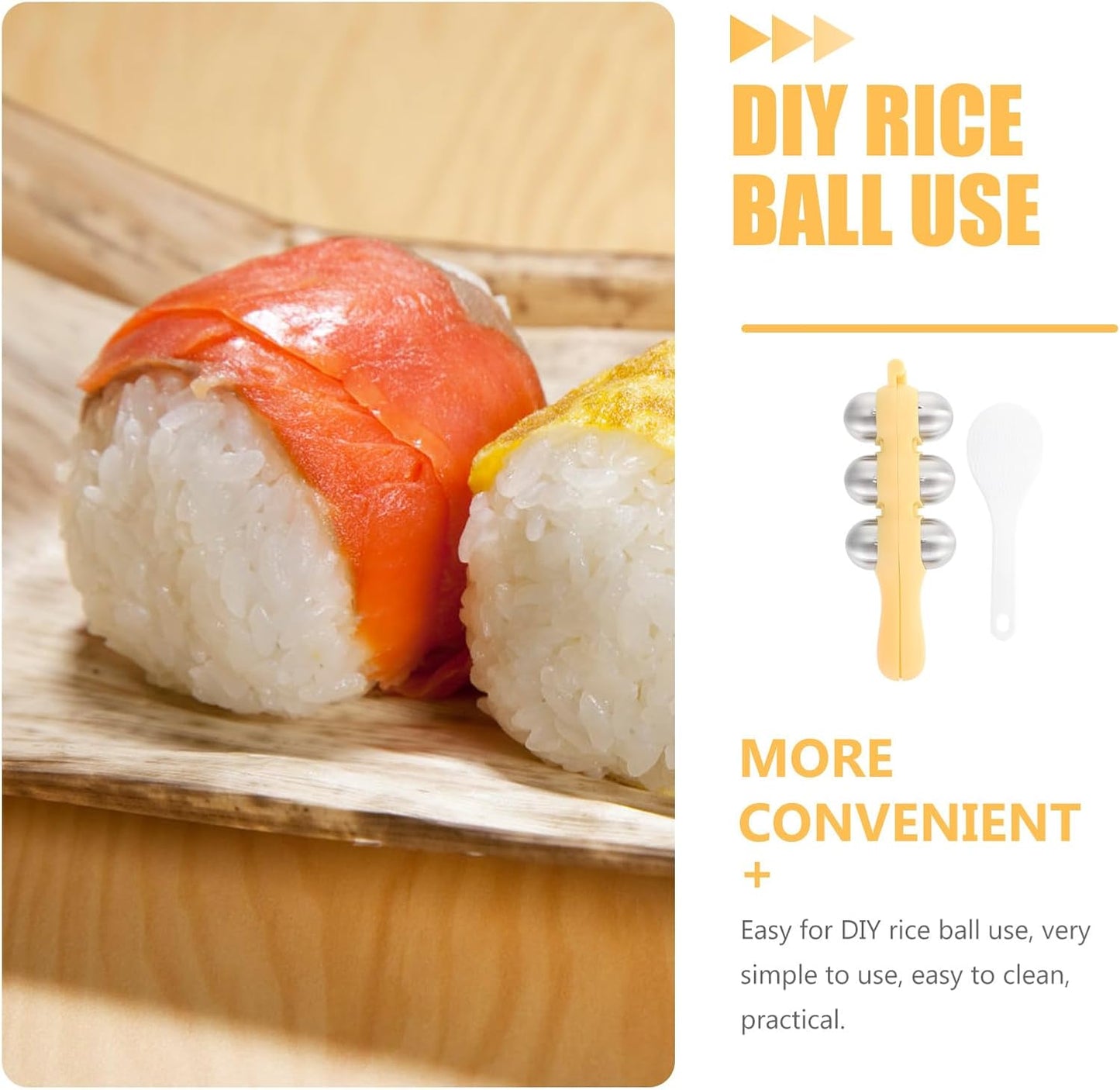 Stainless Steel Rice Ball Maker Set Triangle Sushi Mold with Rice Paddle Non-Stick Riceball Shaker Tool Yellow