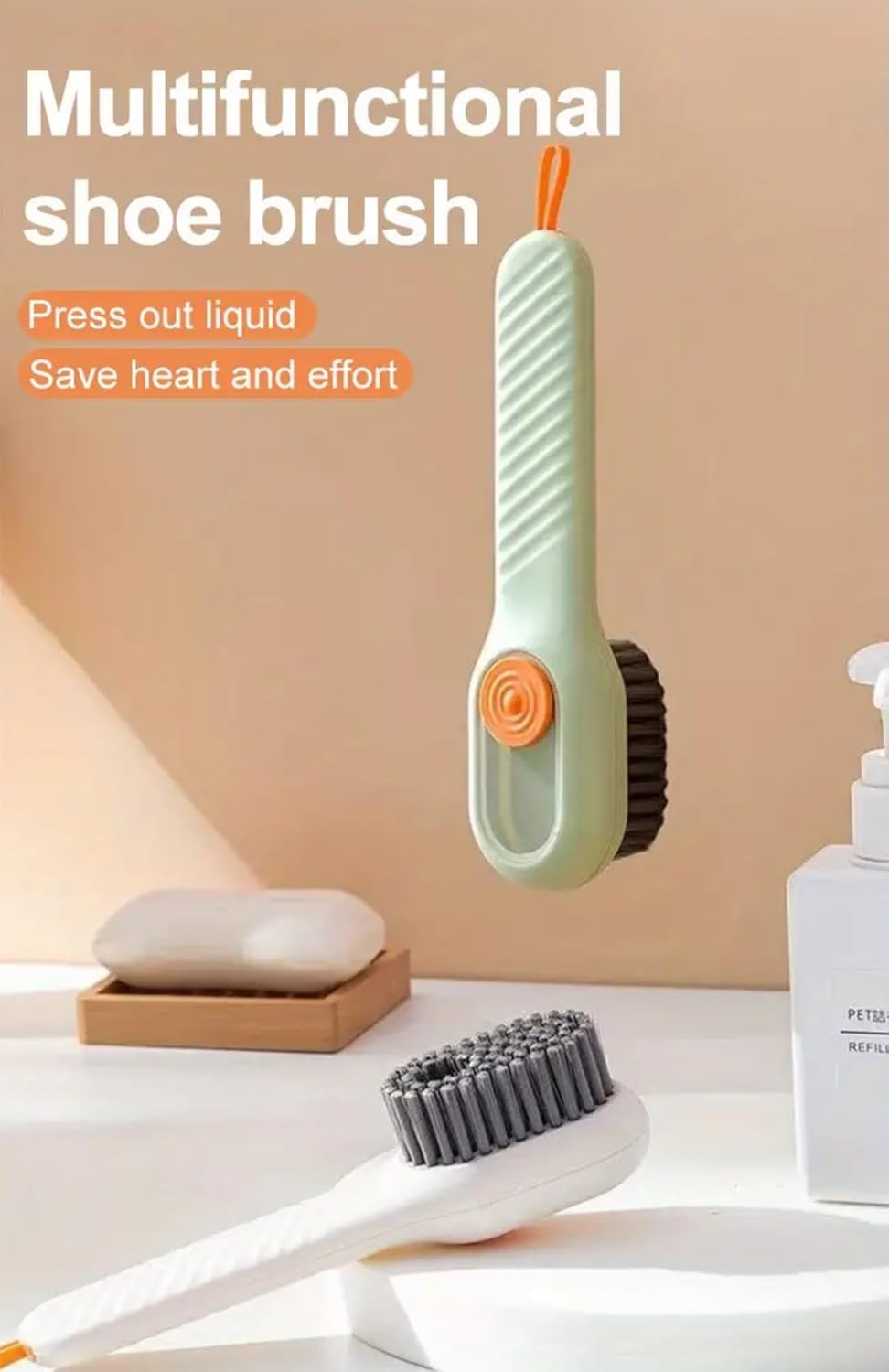 Green Soft Bristle Shoe Brush with Ergonomic Handle Multifunctional for Shoes and Clothing Hanging Design 1 Piece