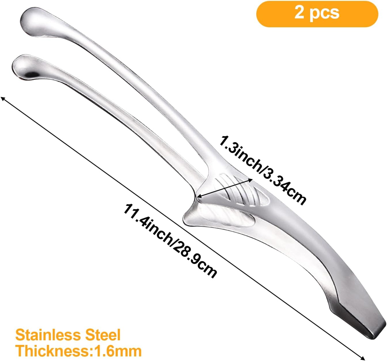 2 Pack Stainless Steel Tongs 29cm Long Handle for BBQ and Kitchen Use Silver