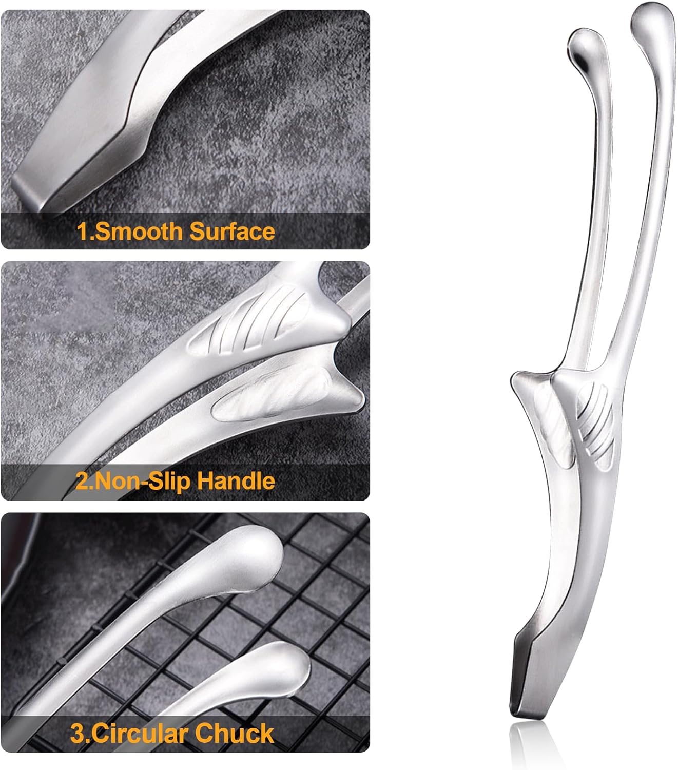 2 Pack Stainless Steel Tongs 29cm Long Handle for BBQ and Kitchen Use Silver