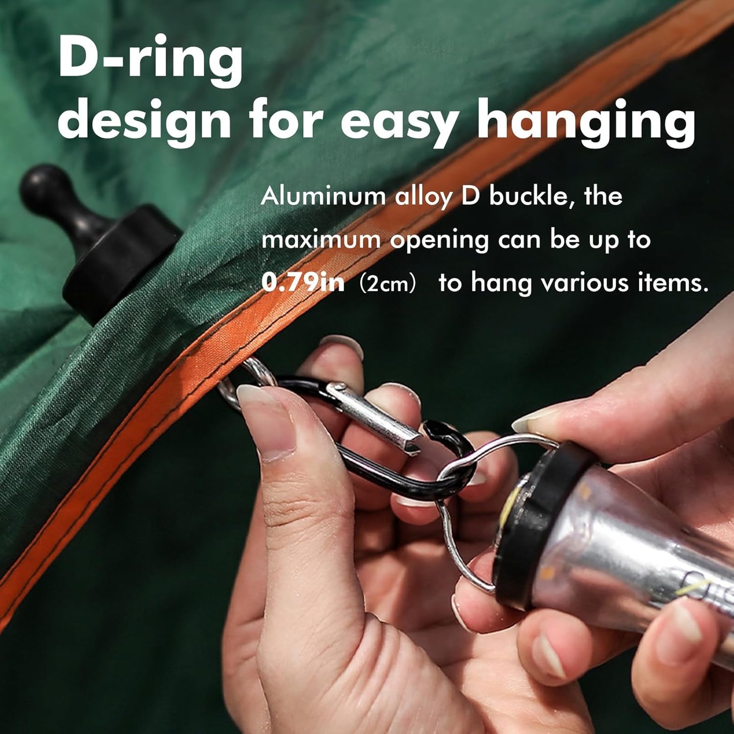 2 Pack Black Multifunctional Camping Hooks with Carabiner No Installation Required