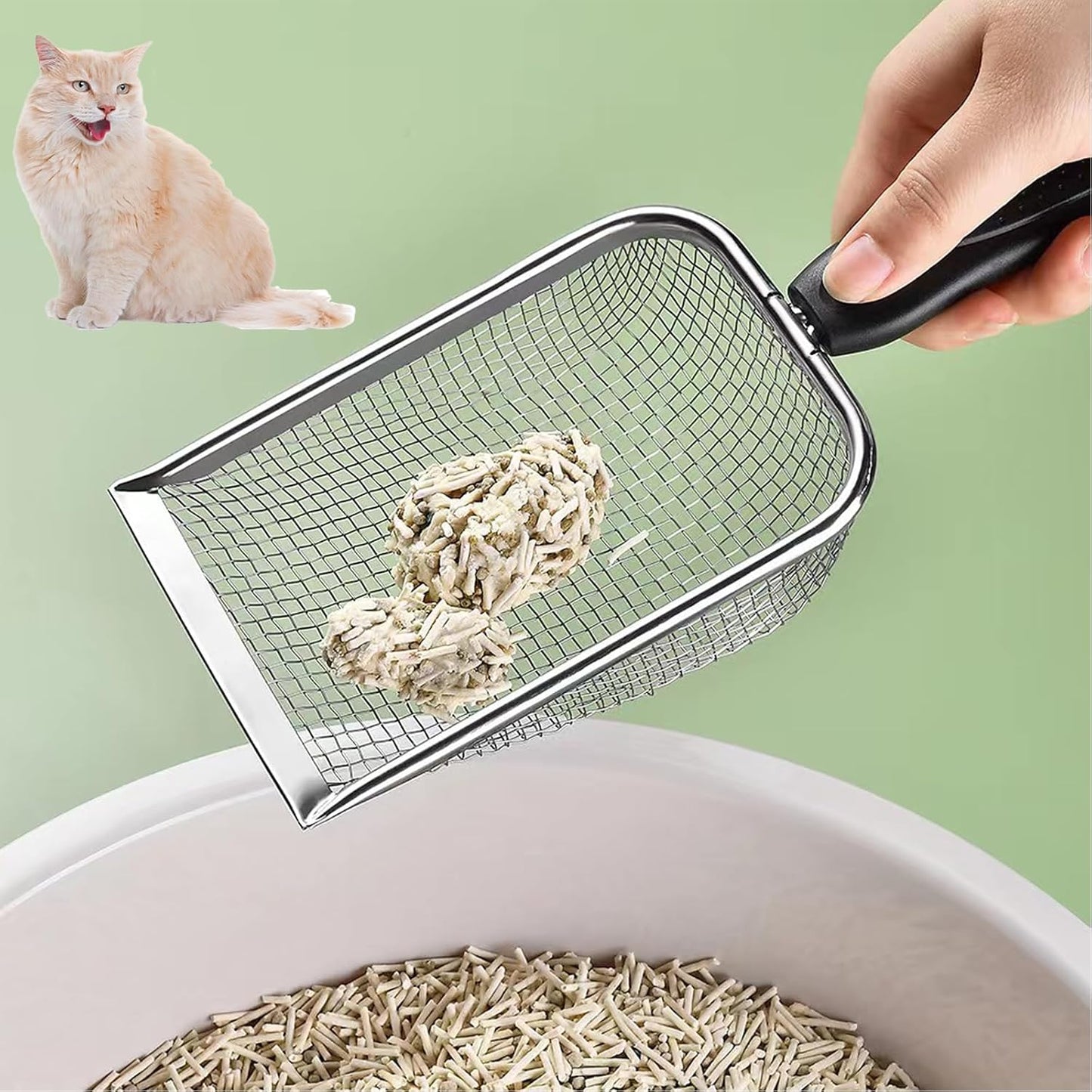 Fine Mesh Filter Deep Litter Scoop with Ergonomic Handle for Cats & Reptiles