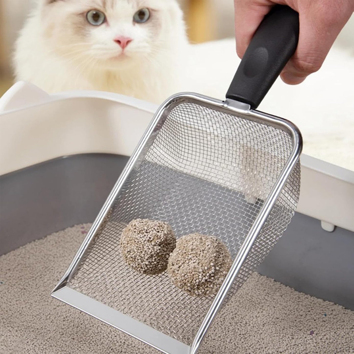 Fine Mesh Filter Deep Litter Scoop with Ergonomic Handle for Cats & Reptiles