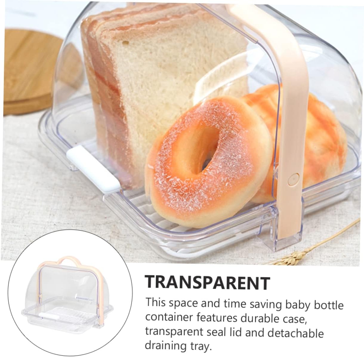 Transparent Food Storage Container with Lid and Drip Tray for Bread Milk Packaging