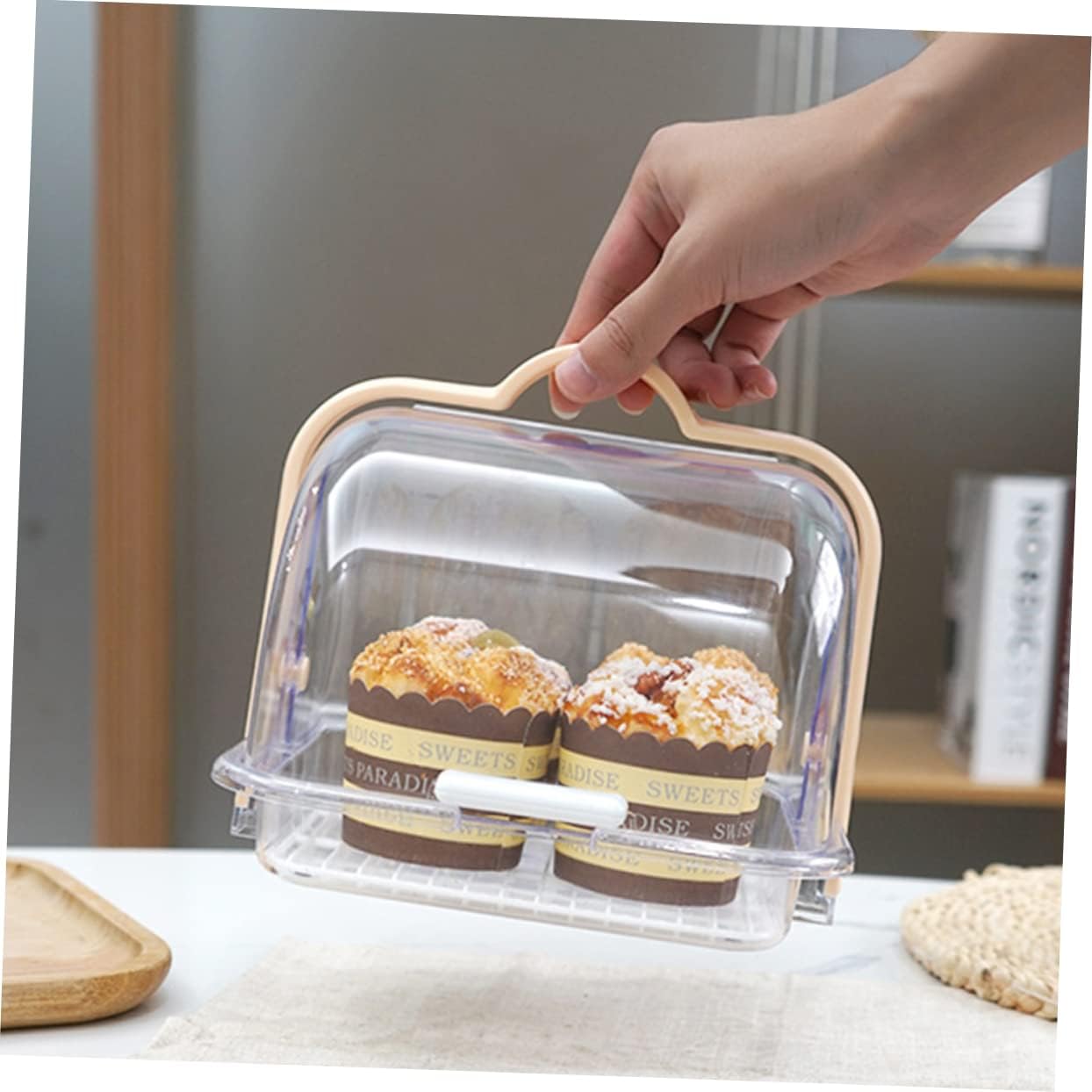 Transparent Food Storage Container with Lid and Drip Tray for Bread Milk Packaging