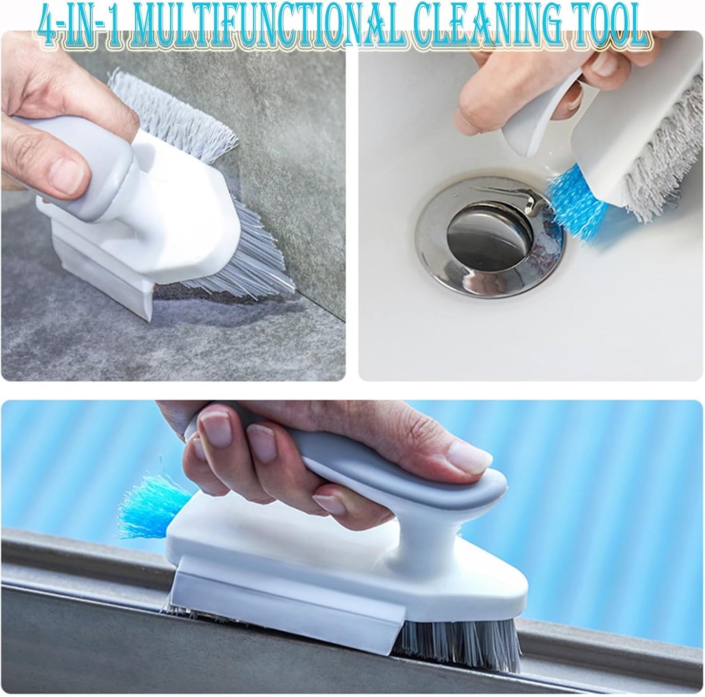 Grey Multi-Functional Durable Polypropylene Scrub Brush Powerful Cleaning Brush for Tiles Grout Kitchen Bathroom Sink Floor Shower Bath