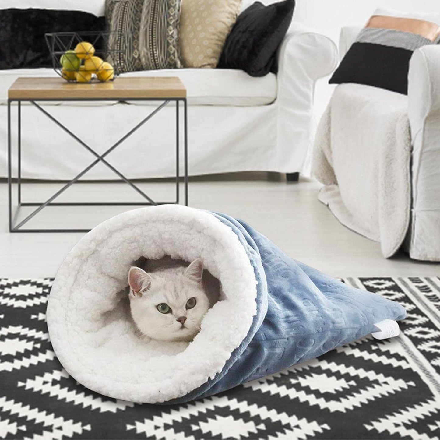 Cat Sleeping Bag Nest - Half-Closed Design - Plush & Fleece - Warm - Navy Blue - 1 Piece