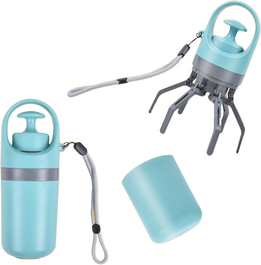 Portable 6-Claw Dog Poop Scooper with Built-in Bag Dispenser - Blue