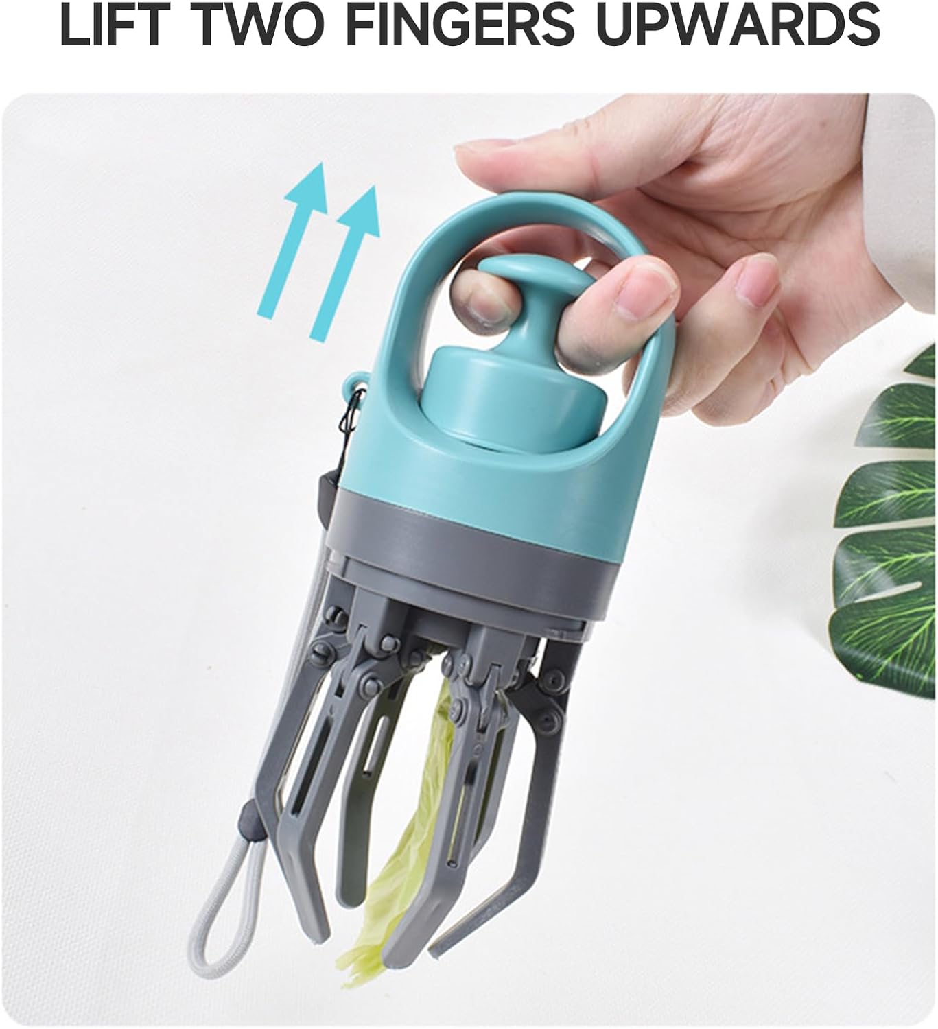 Portable 6-Claw Dog Poop Scooper with Built-in Bag Dispenser - Blue