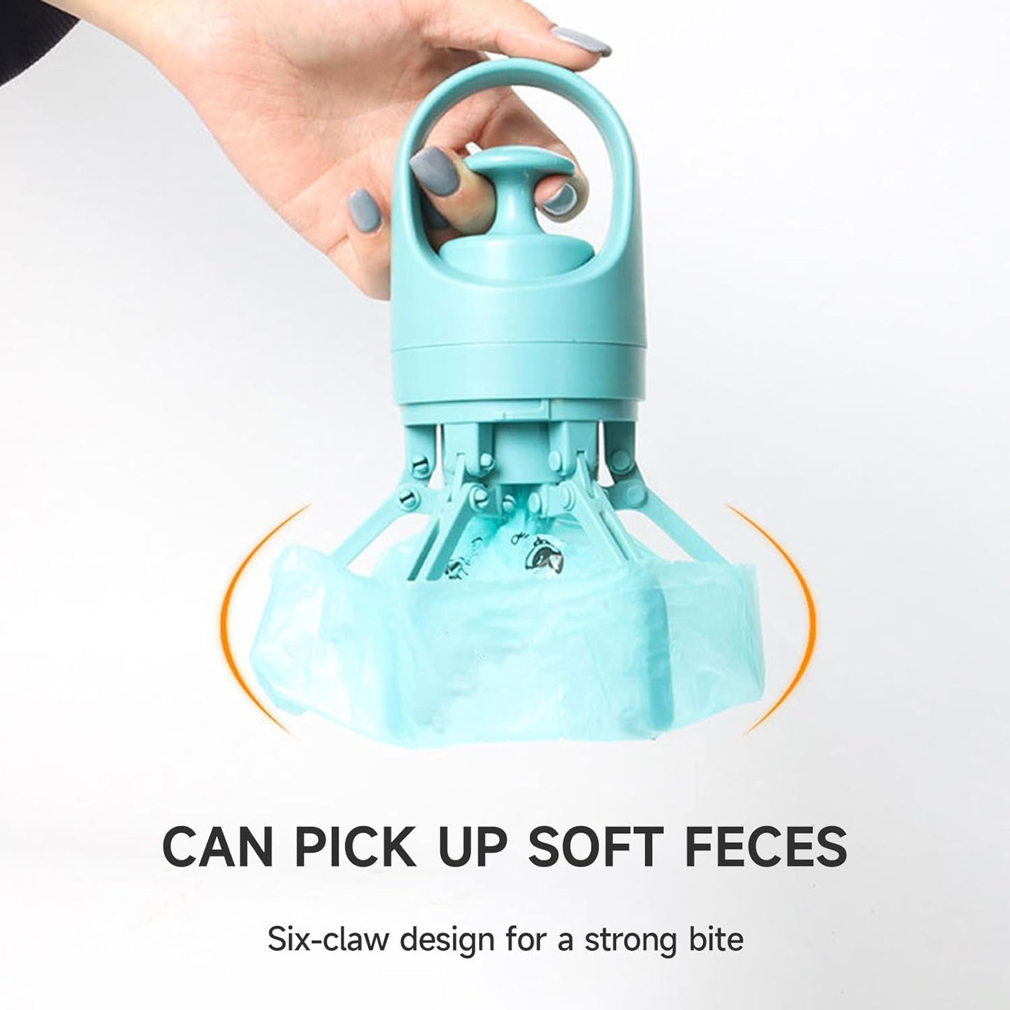 Portable 6-Claw Dog Poop Scooper with Built-in Bag Dispenser - Blue