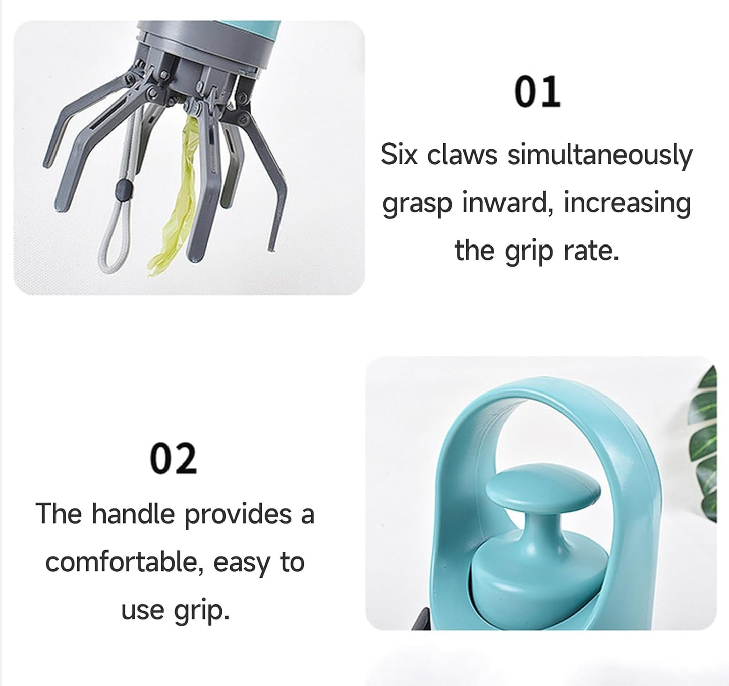 Portable 6-Claw Dog Poop Scooper with Built-in Bag Dispenser - Blue