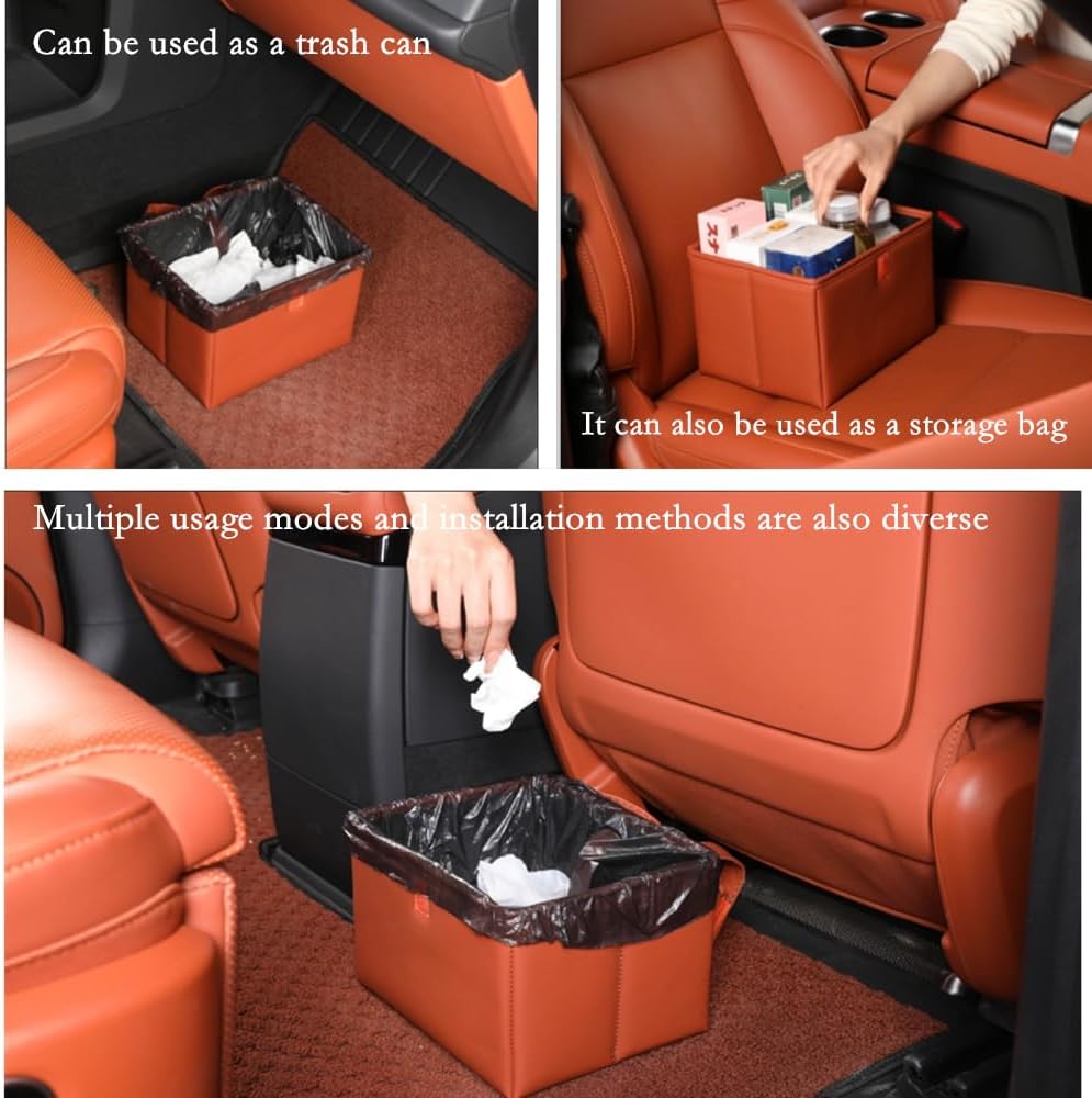 Foldable Car Trash Bin & Organizer Leakproof Waterproof PU Leather Orange