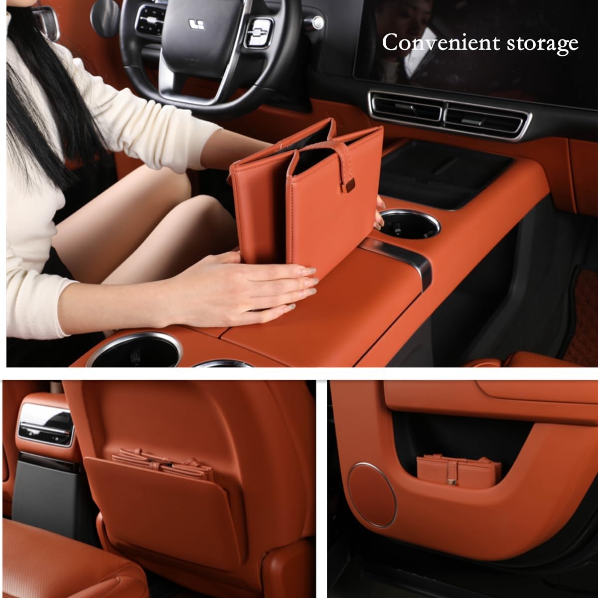 Foldable Car Trash Bin & Organizer Leakproof Waterproof PU Leather Orange
