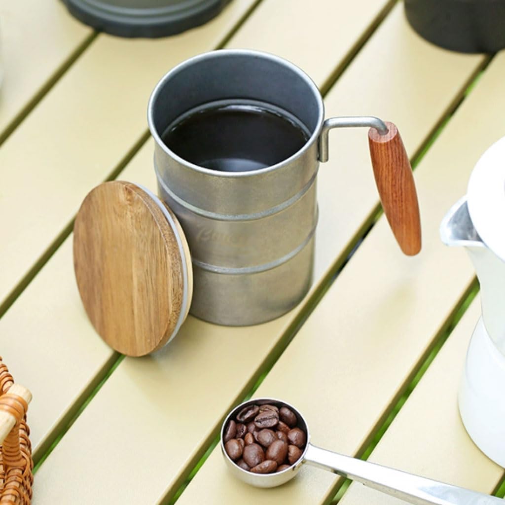 Outdoor Coffee Mug with Wooden Handle 350ml Set of 2 Camping Beer Cup for Outdoor Use