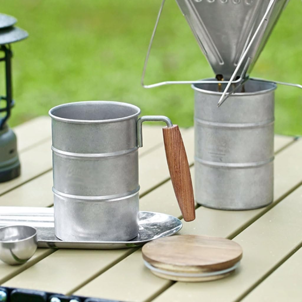 Outdoor Coffee Mug with Wooden Handle 350ml Set of 2 Camping Beer Cup for Outdoor Use