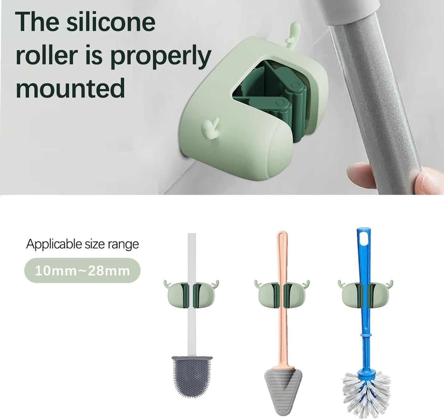Self-Adhesive Toilet Brush Holder 2 Pack Green - No Drilling Required Wall Mounted Universal Bathroom WC Organizer