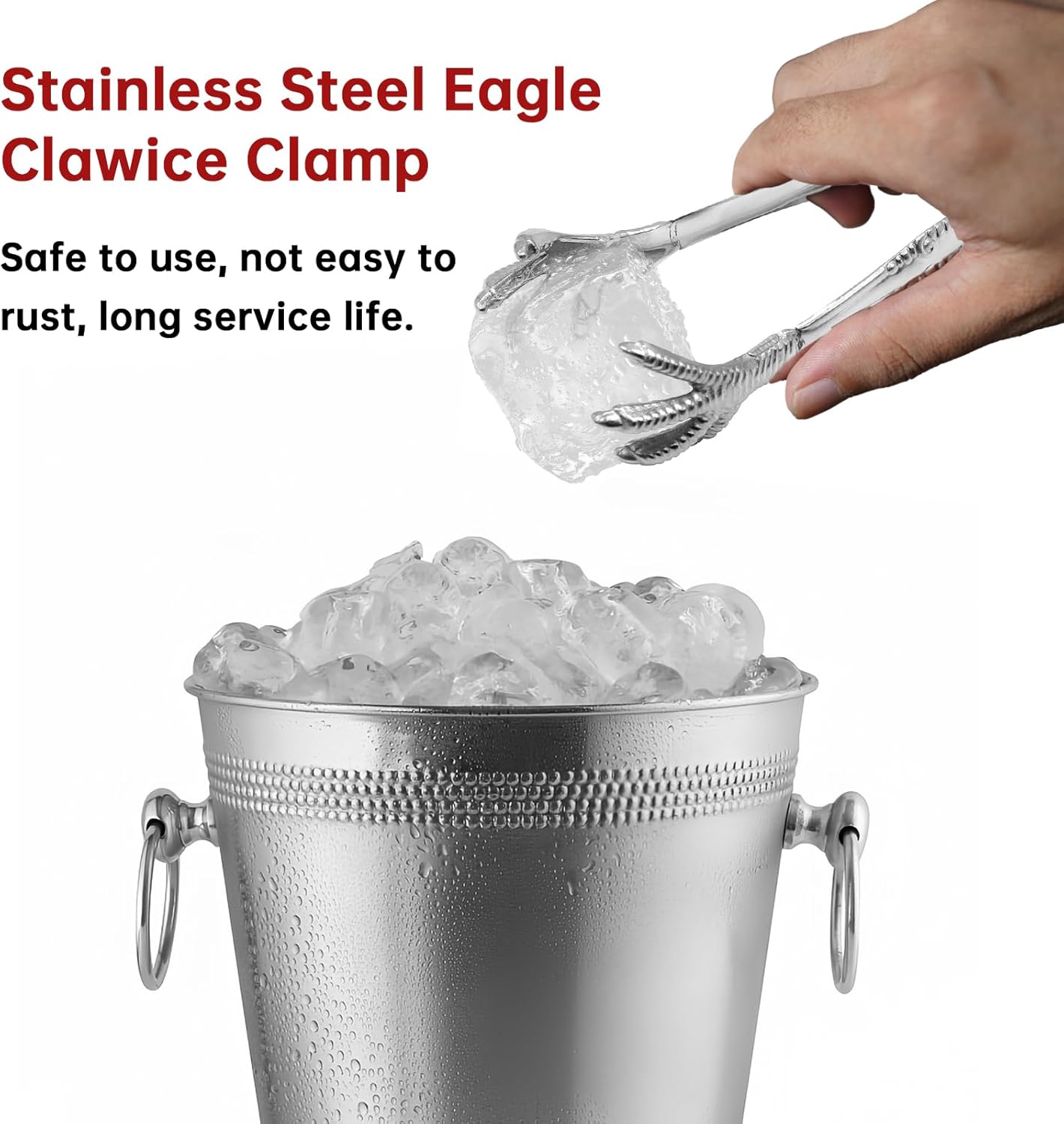 Eagle Claw Anti-Slip Stainless Steel Bar Service Clip - Kitchen Suction Cup Clip for Sugar Ice Household Use