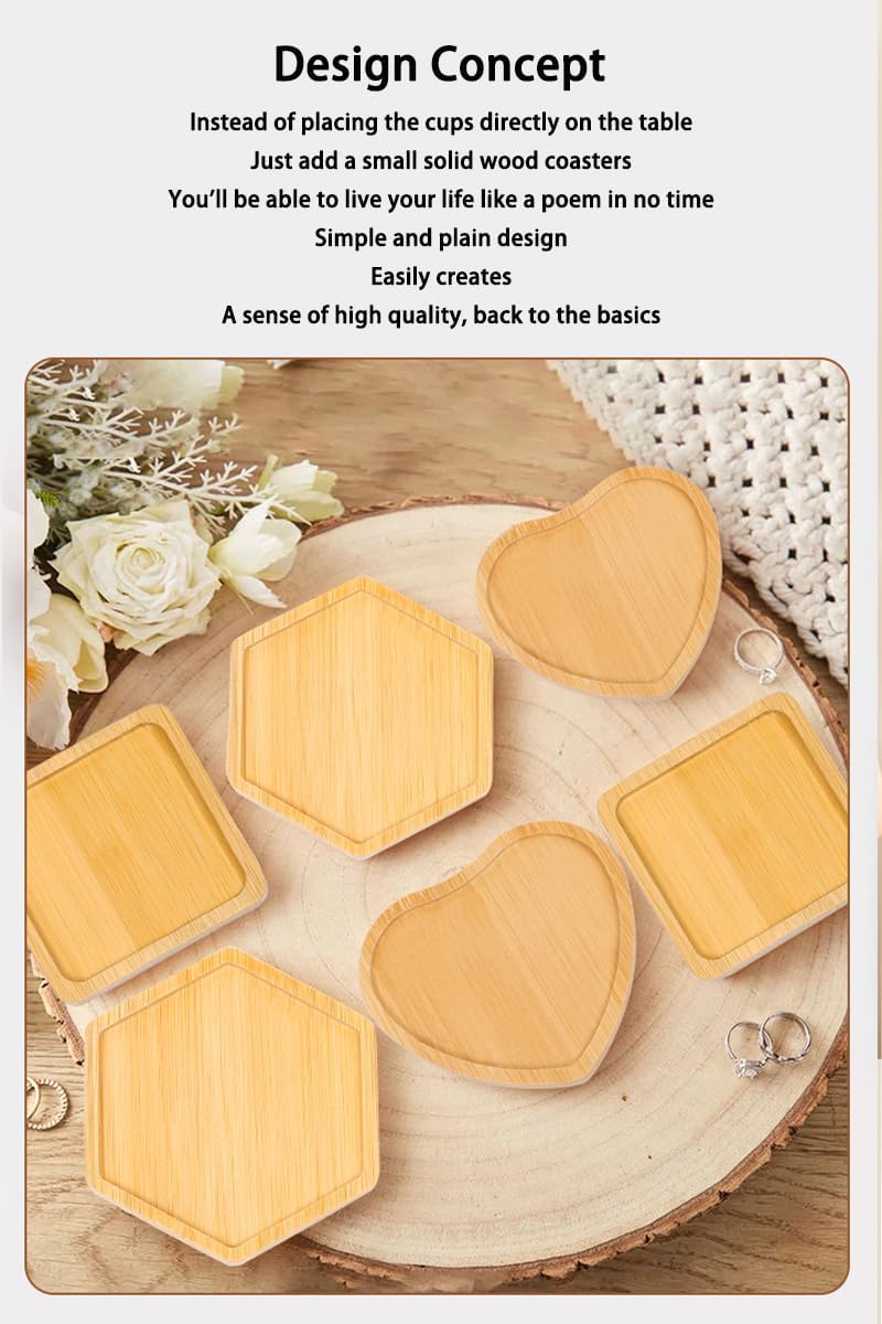 Bamboo Glass Coasters with Raised Edge Set of 4 - Heat & Water Ring Protection Table Mats - Rustic Style