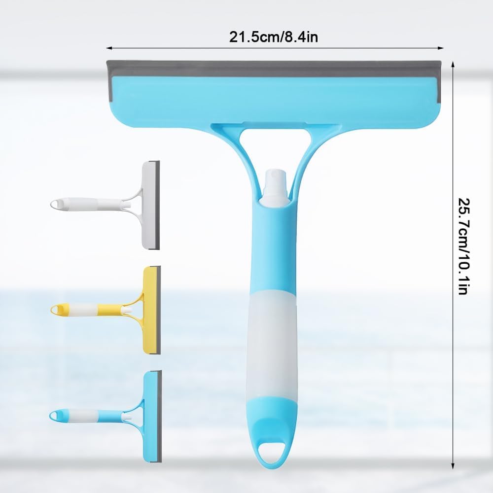 3-in-1 Window Wiper with Spray - Squeegee, Washer & Microfiber Cleaner for Streak-Free Windows, Showers & Cars - Set of 1
