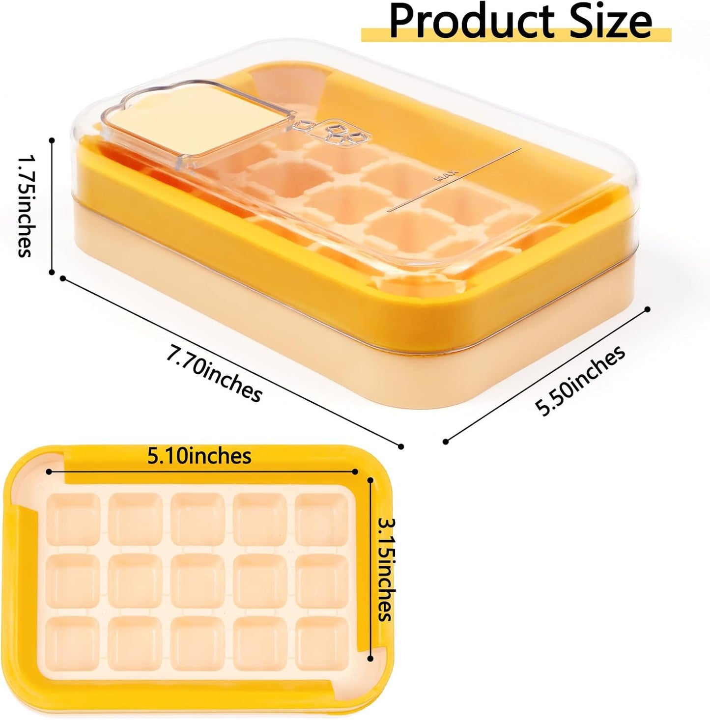 2-in-1 Ice Cube Tray with Lid Easy Release One Press Ice Mold Set for Freezer