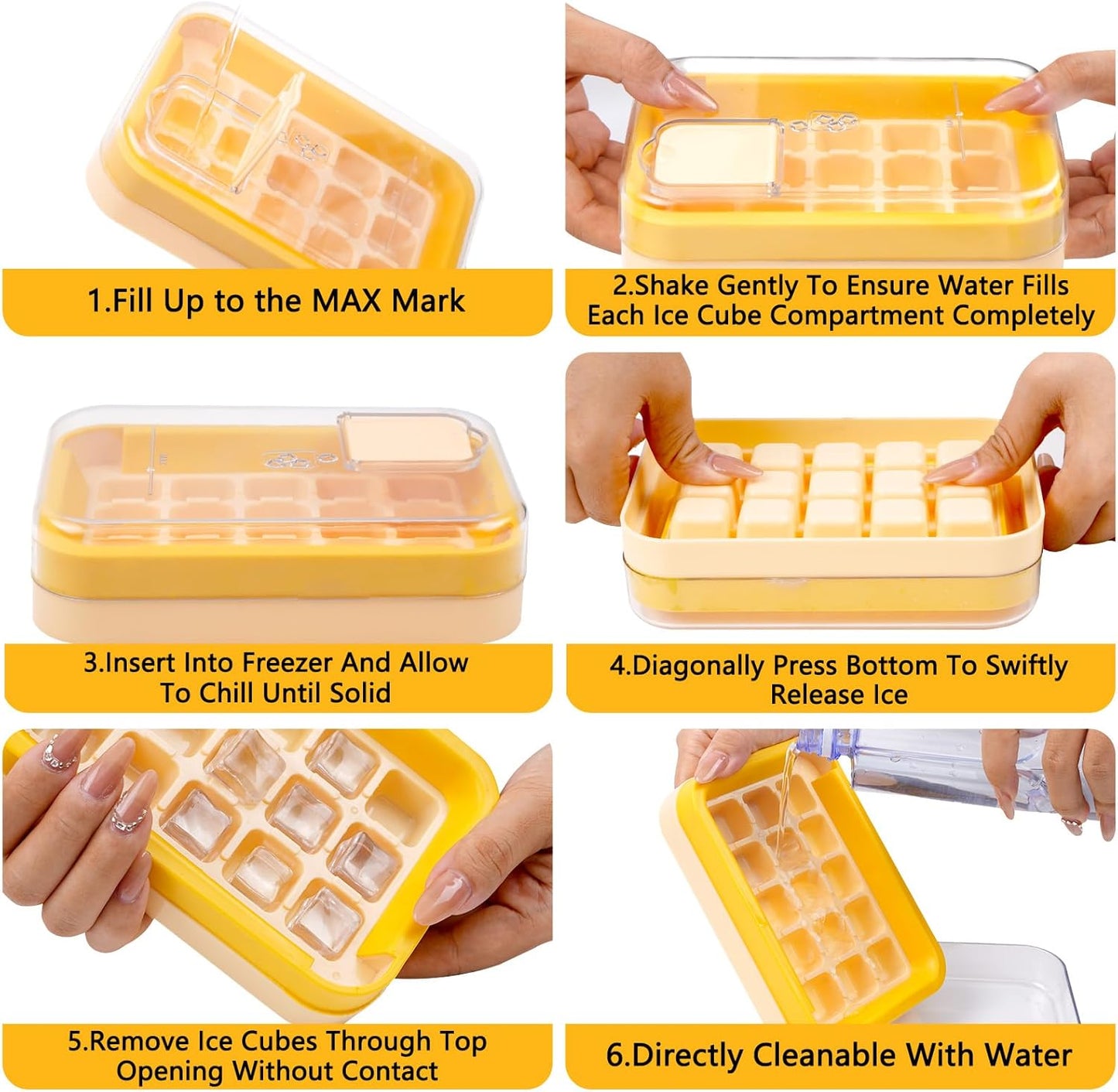 2-in-1 Ice Cube Tray with Lid Easy Release One Press Ice Mold Set for Freezer
