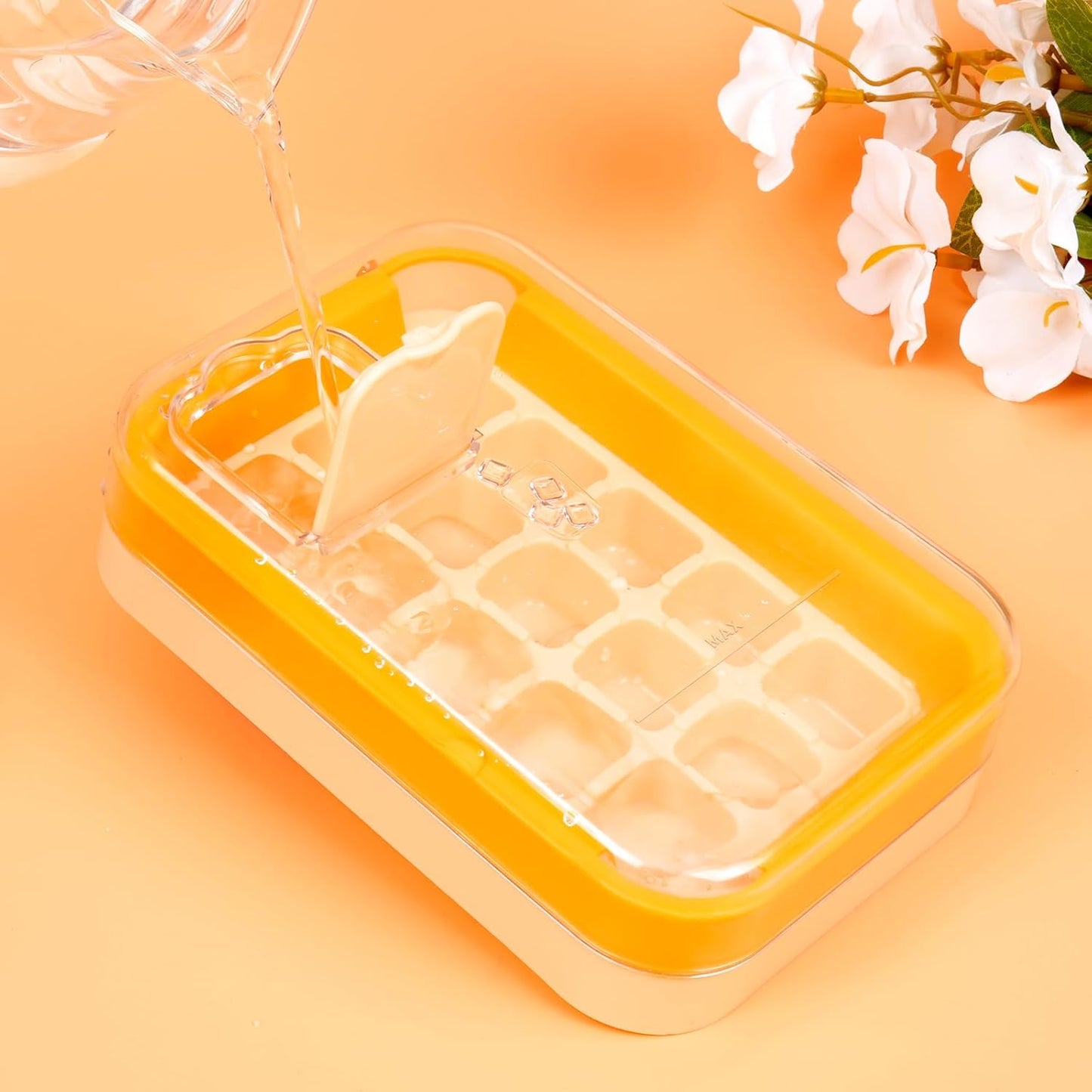 2-in-1 Ice Cube Tray with Lid Easy Release One Press Ice Mold Set for Freezer