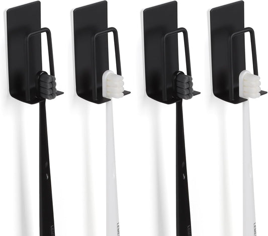 4 Pack Self-Adhesive Stainless Steel Wall Mount Toothbrush Holder No Drilling Required for Electric Toothbrushes Black