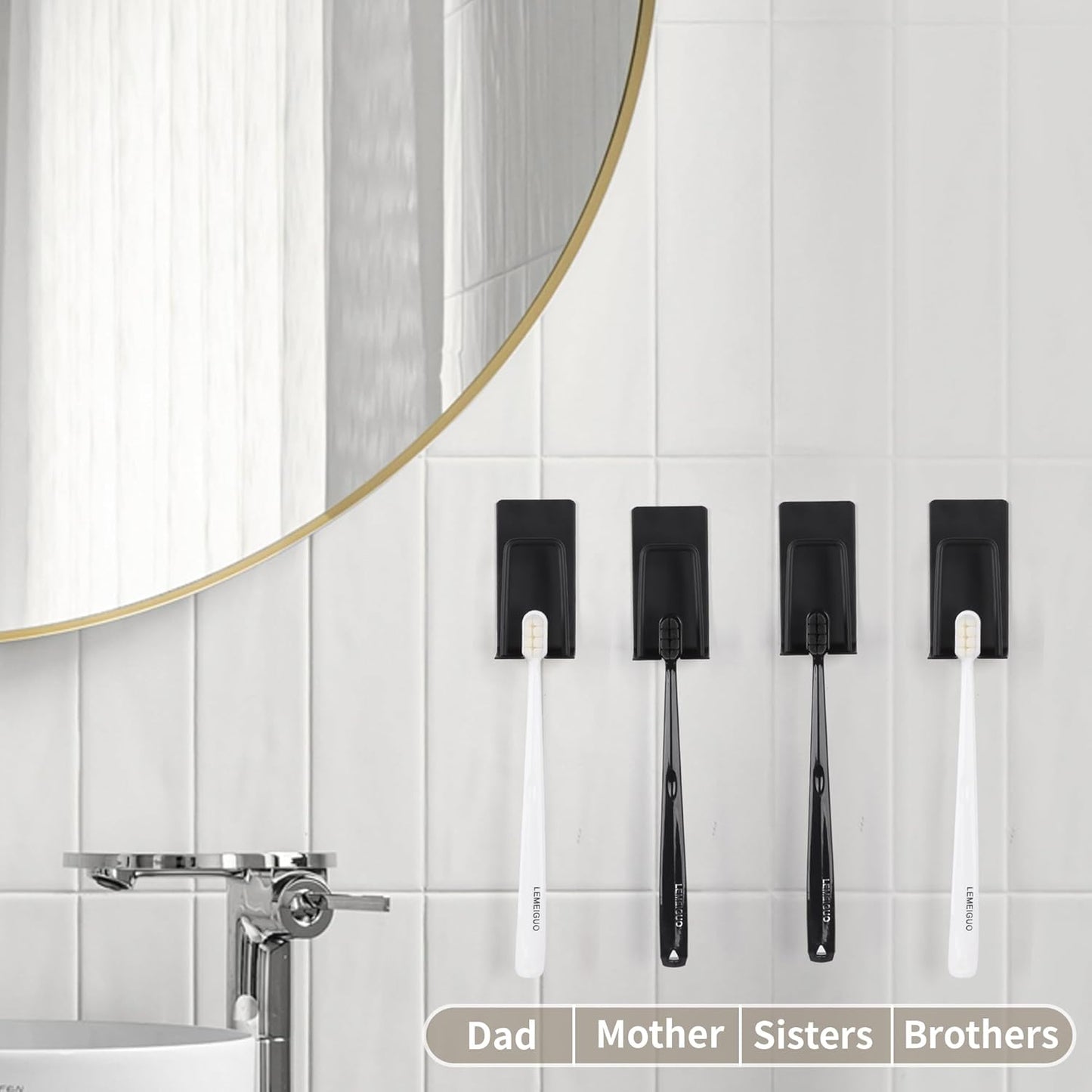 4 Pack Self-Adhesive Stainless Steel Wall Mount Toothbrush Holder No Drilling Required for Electric Toothbrushes Black
