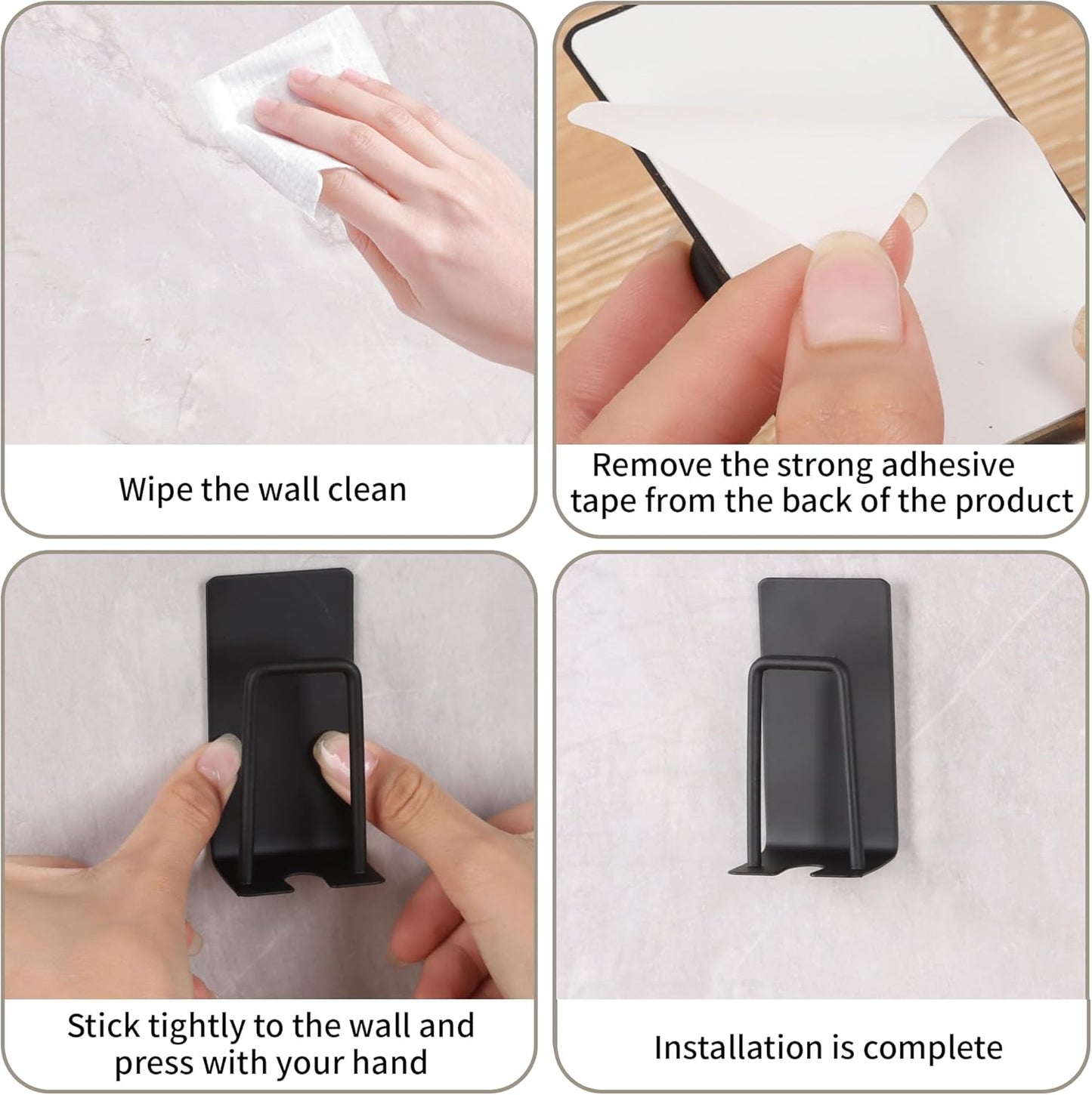 4 Pack Self-Adhesive Stainless Steel Wall Mount Toothbrush Holder No Drilling Required for Electric Toothbrushes Black