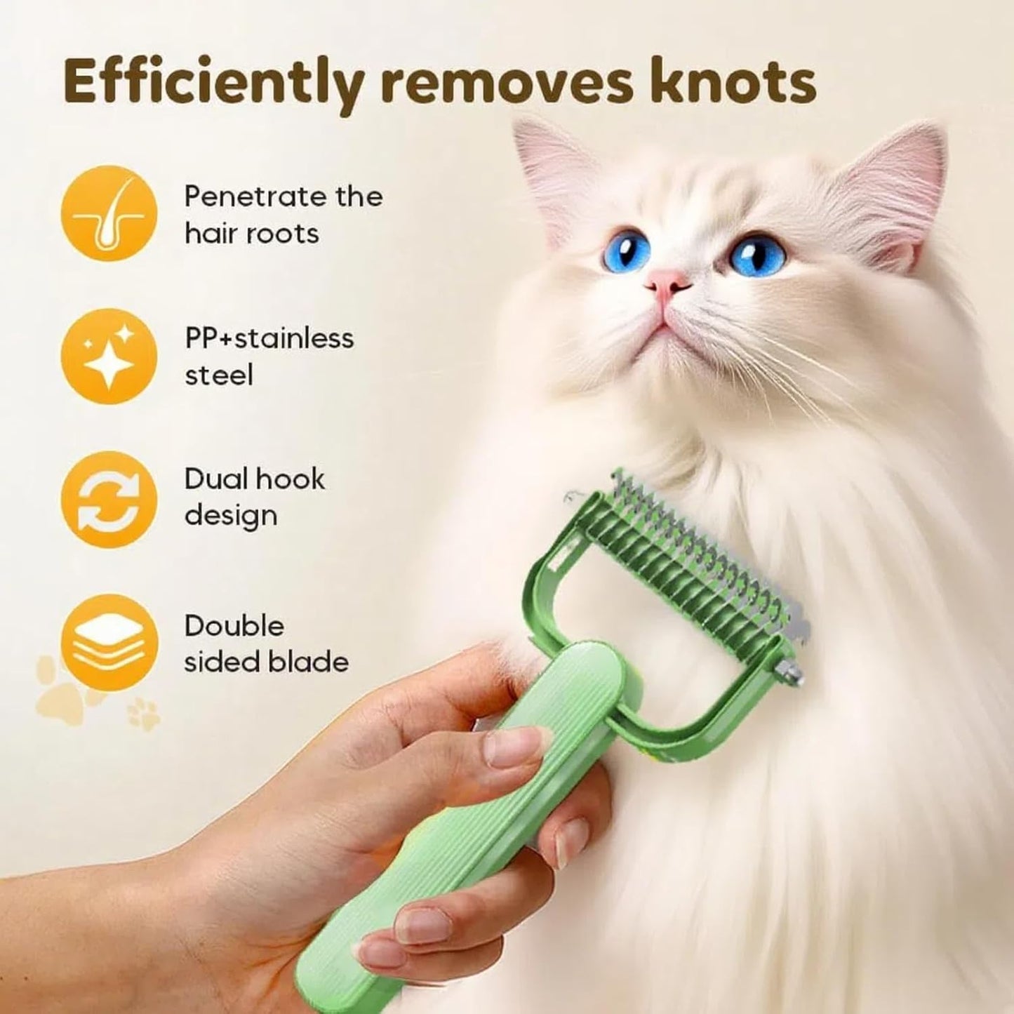 Double-Sided Pet Brush for Dogs & Cats - Green - Undercoat Comb with Non-Slip Handle - Removes Tangles & Loose Hair - 1 Piece