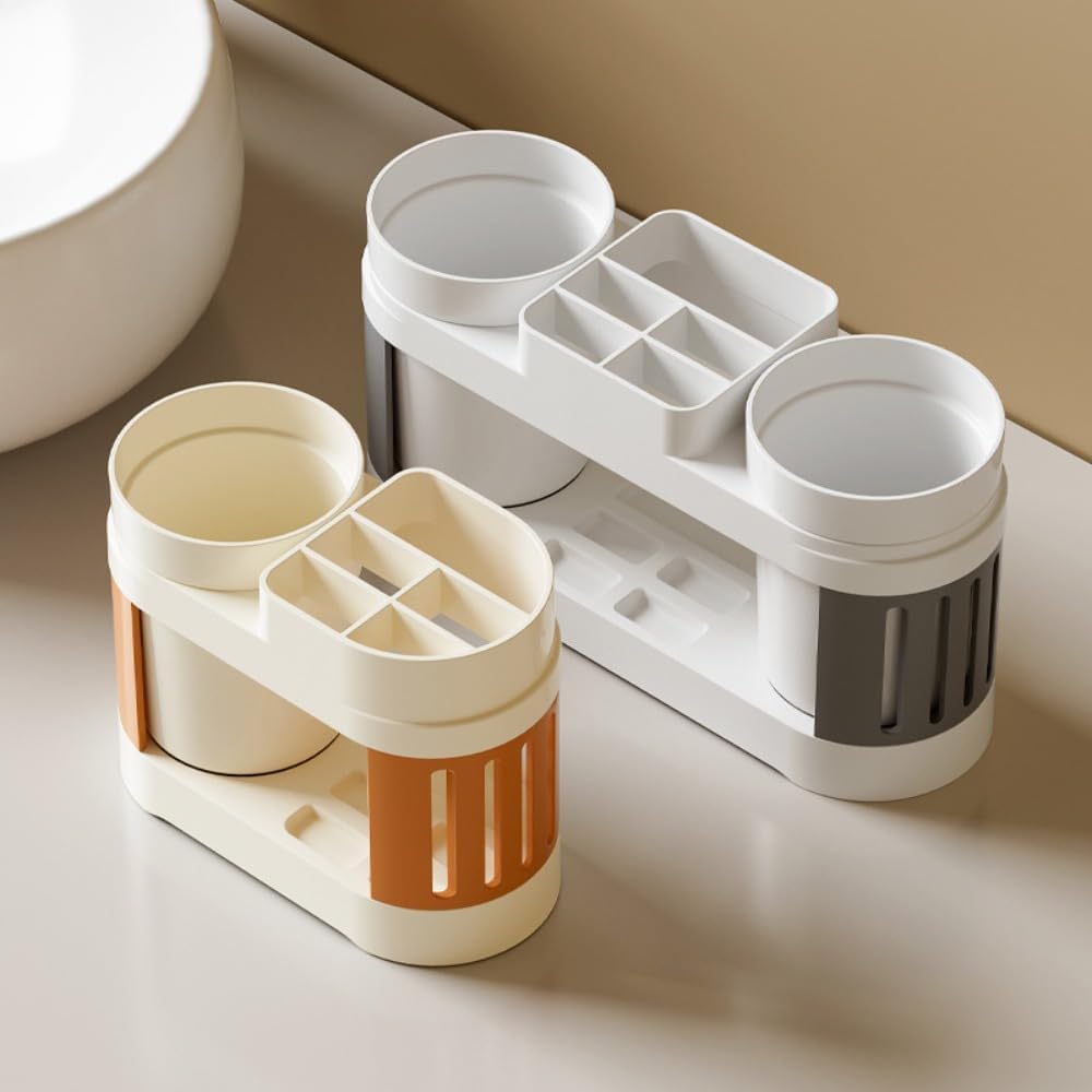 Multifunctional Toothbrush Holder with Toothpaste Dispenser and Cups - Wall-Mounted No Drilling - Bathroom Organizer Set