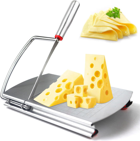 Stainless Steel Cheese Slicer with Cutting Wire and Measurement Markings for Precise Slices & Cubes - Ideal for Charcuterie Boards - Set of 1