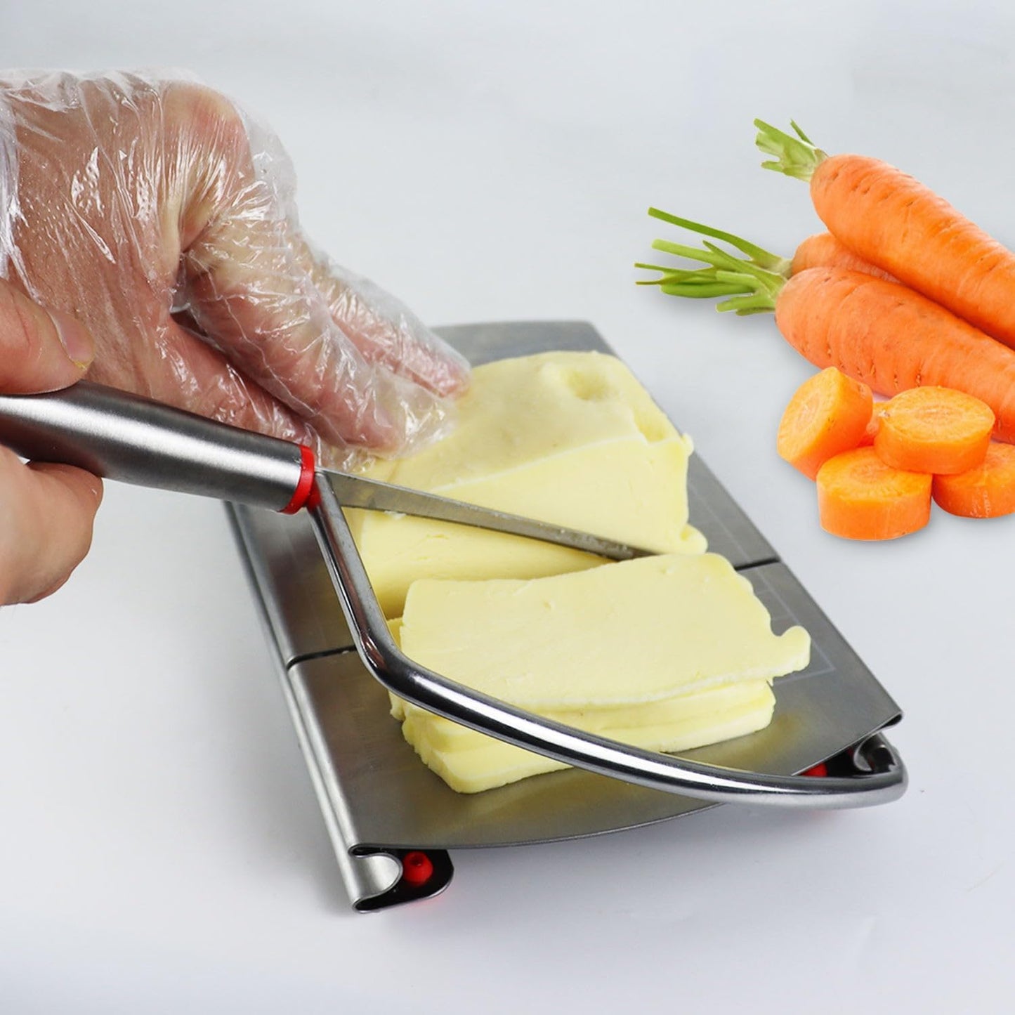 Stainless Steel Cheese Slicer with Cutting Wire and Measurement Markings for Precise Slices & Cubes - Ideal for Charcuterie Boards - Set of 1