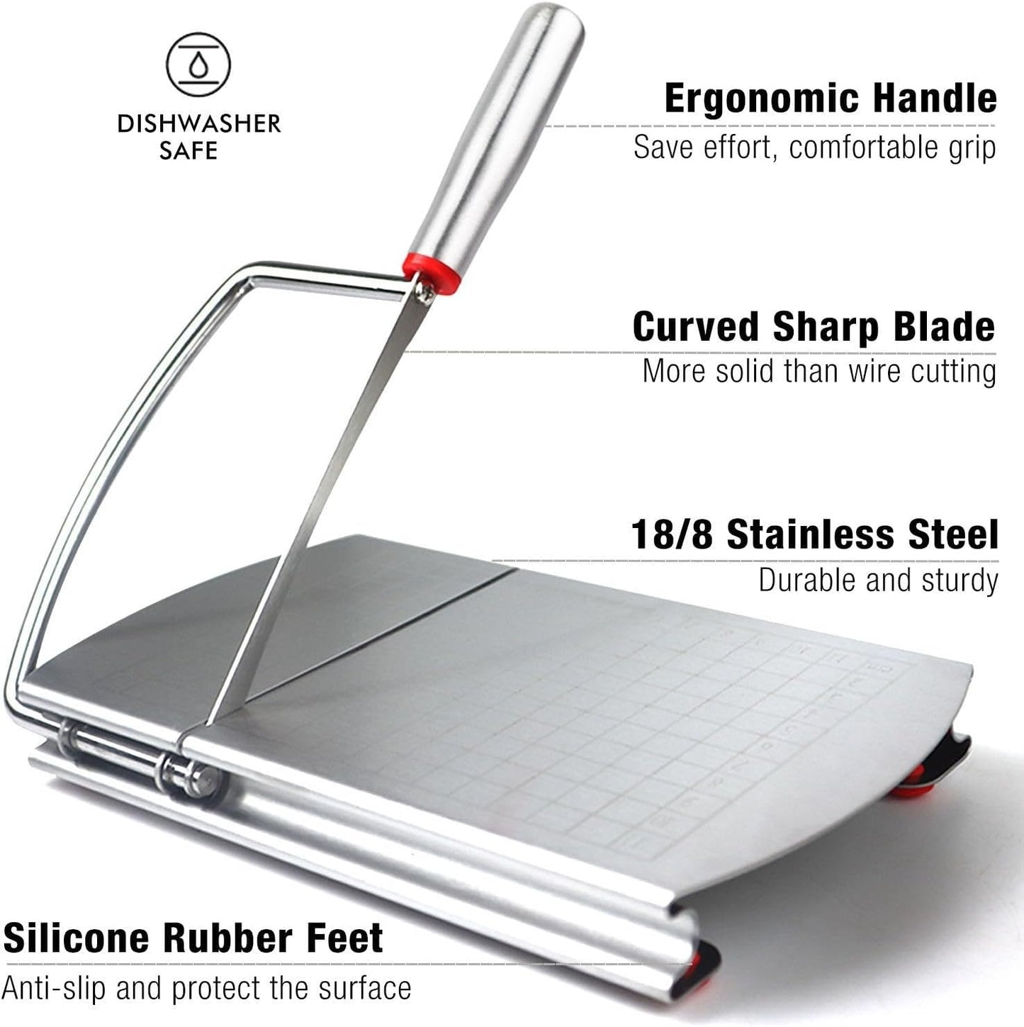 Stainless Steel Cheese Slicer with Cutting Wire and Measurement Markings for Precise Slices & Cubes - Ideal for Charcuterie Boards - Set of 1