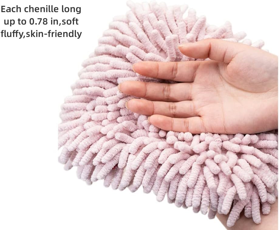 Chenille Hand Towel Set of 3 Quick Drying Super Absorbent with Hanging Loop for Kitchen and Bathroom