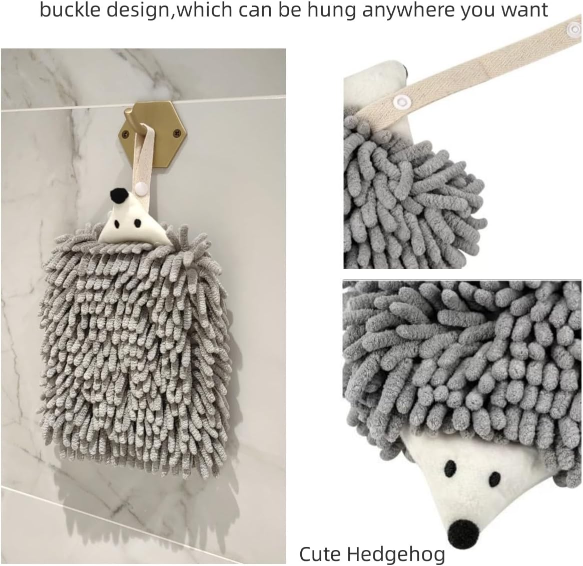 Chenille Hand Towel Set of 3 Quick Drying Super Absorbent with Hanging Loop for Kitchen and Bathroom