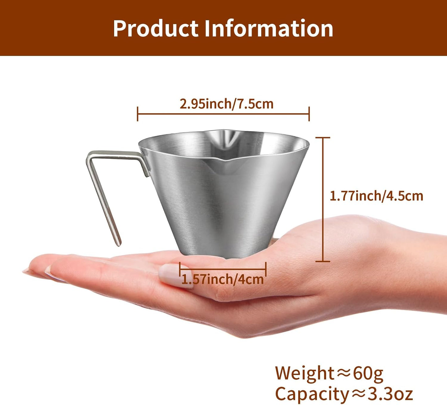 Stainless Steel Double Wall Espresso Cup with Handle 100ml Weighable Coffee Beans Measuring Cup