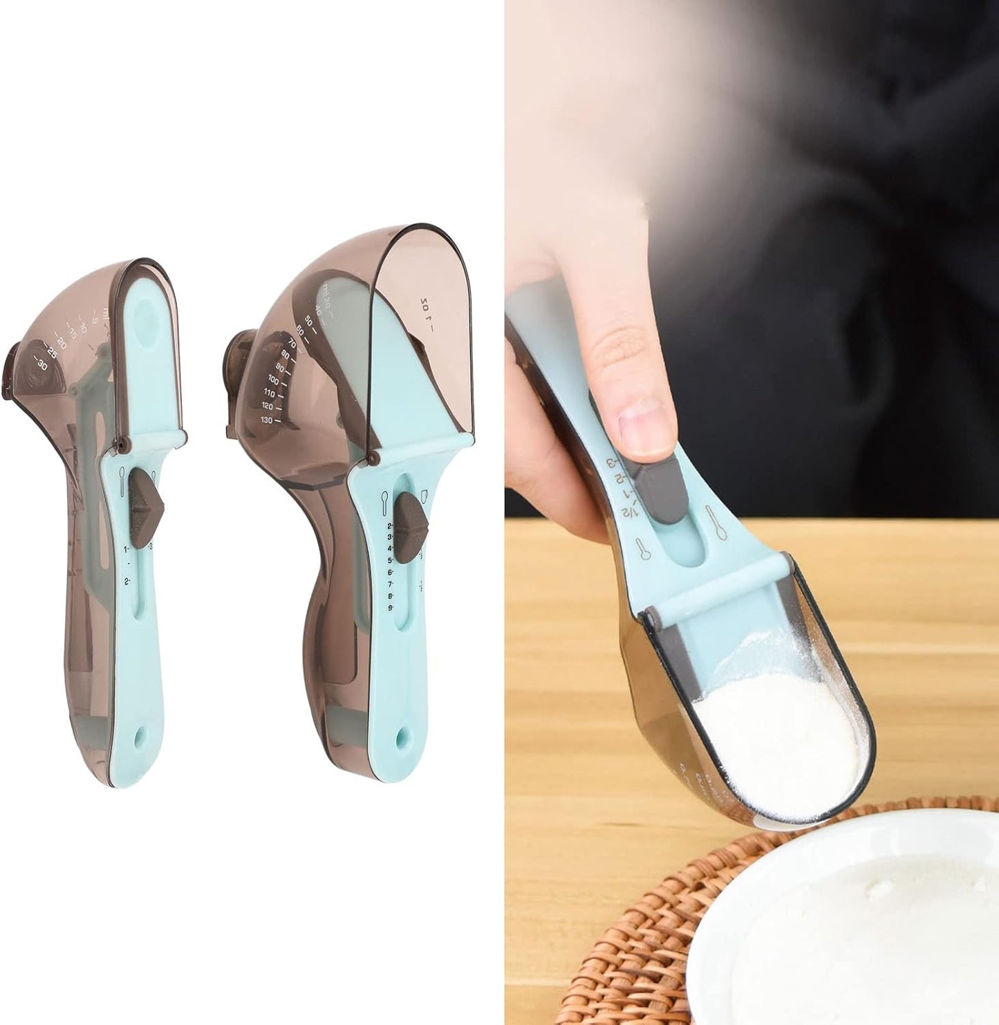 Adjustable 2-Piece Measuring Spoon Set with Scale Plastic Kitchen Tool for Coffee Milk Mask Powder Measurement